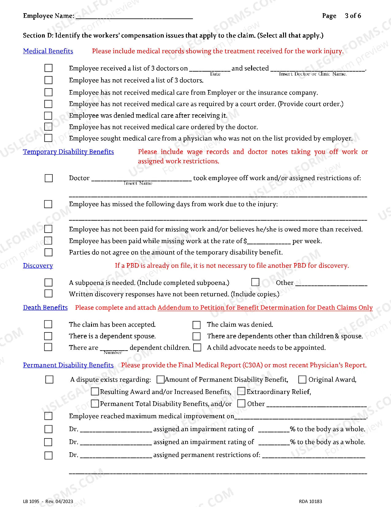Preview Petition for Benefits Determination