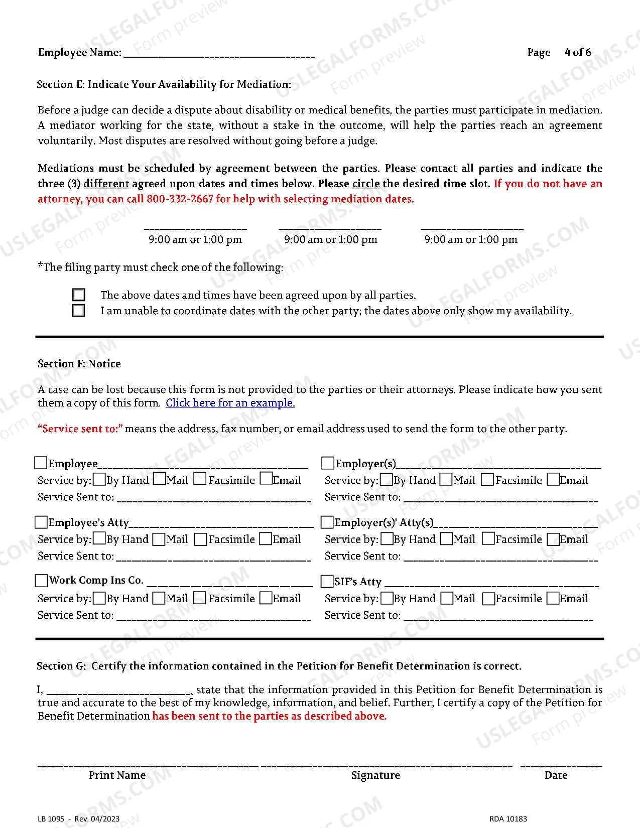 Preview Petition for Benefits Determination