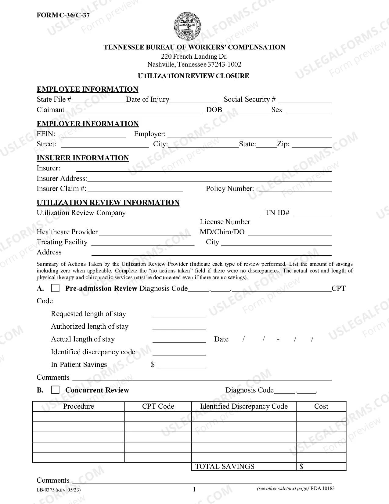 Preview Utilization Review Closure Form