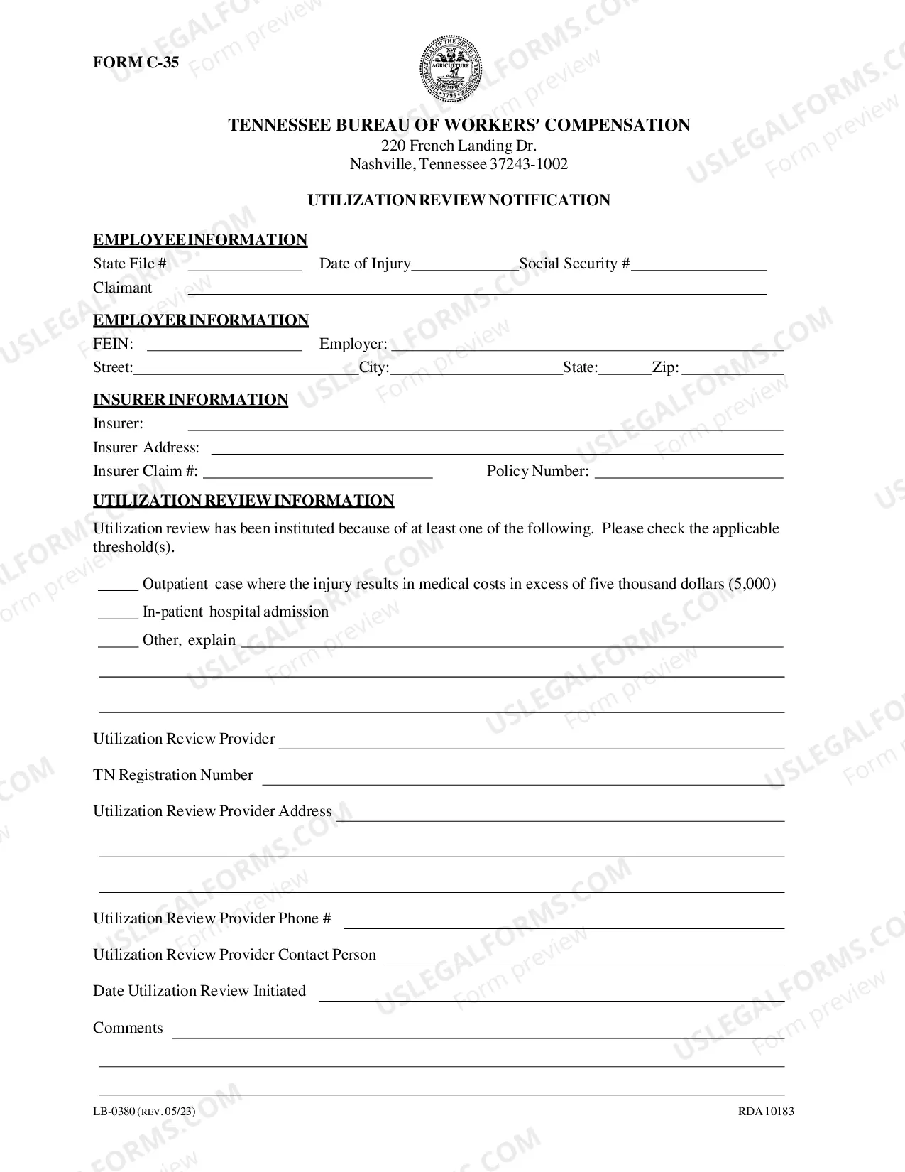 Preview Utilization Review Notification Form