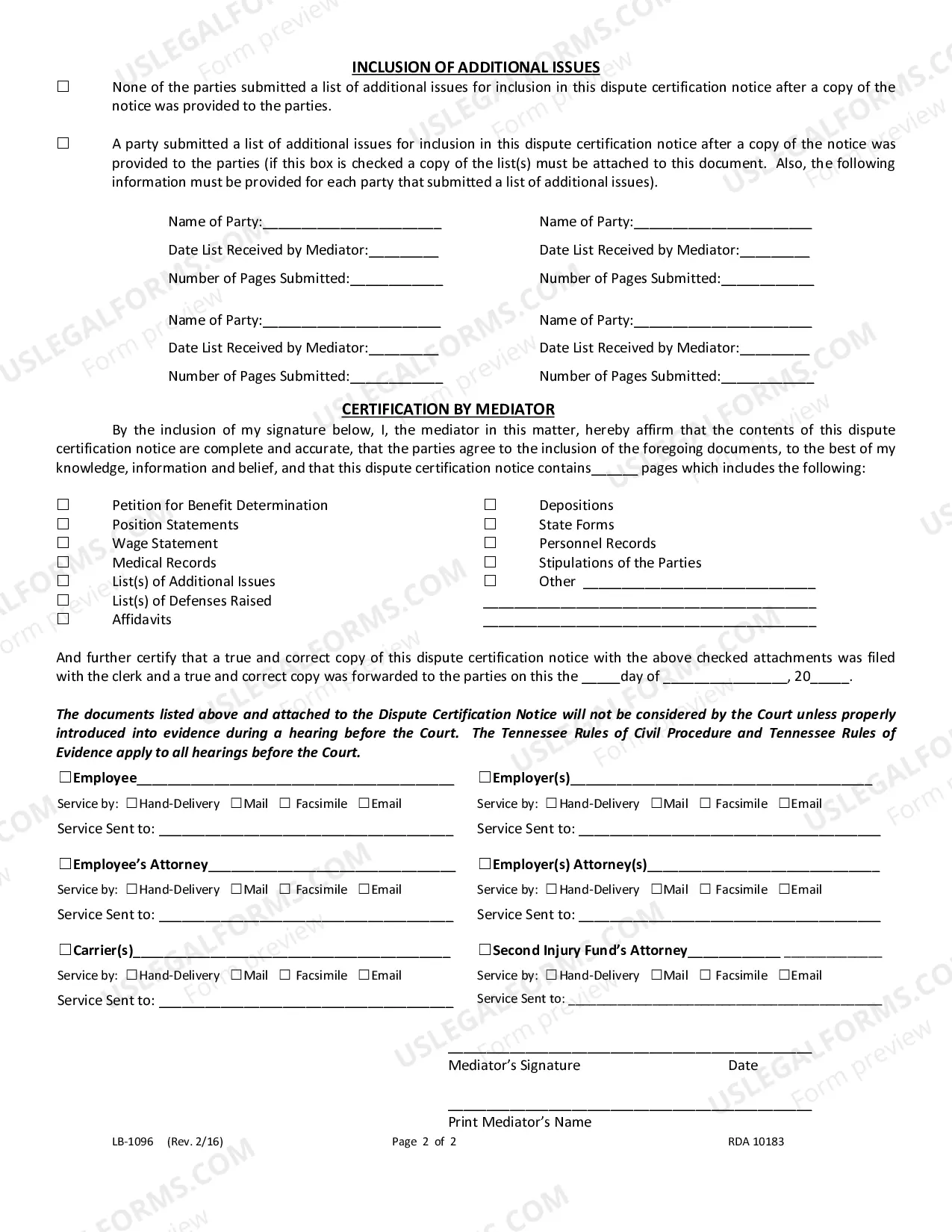 Preview Dispute Certification Notice