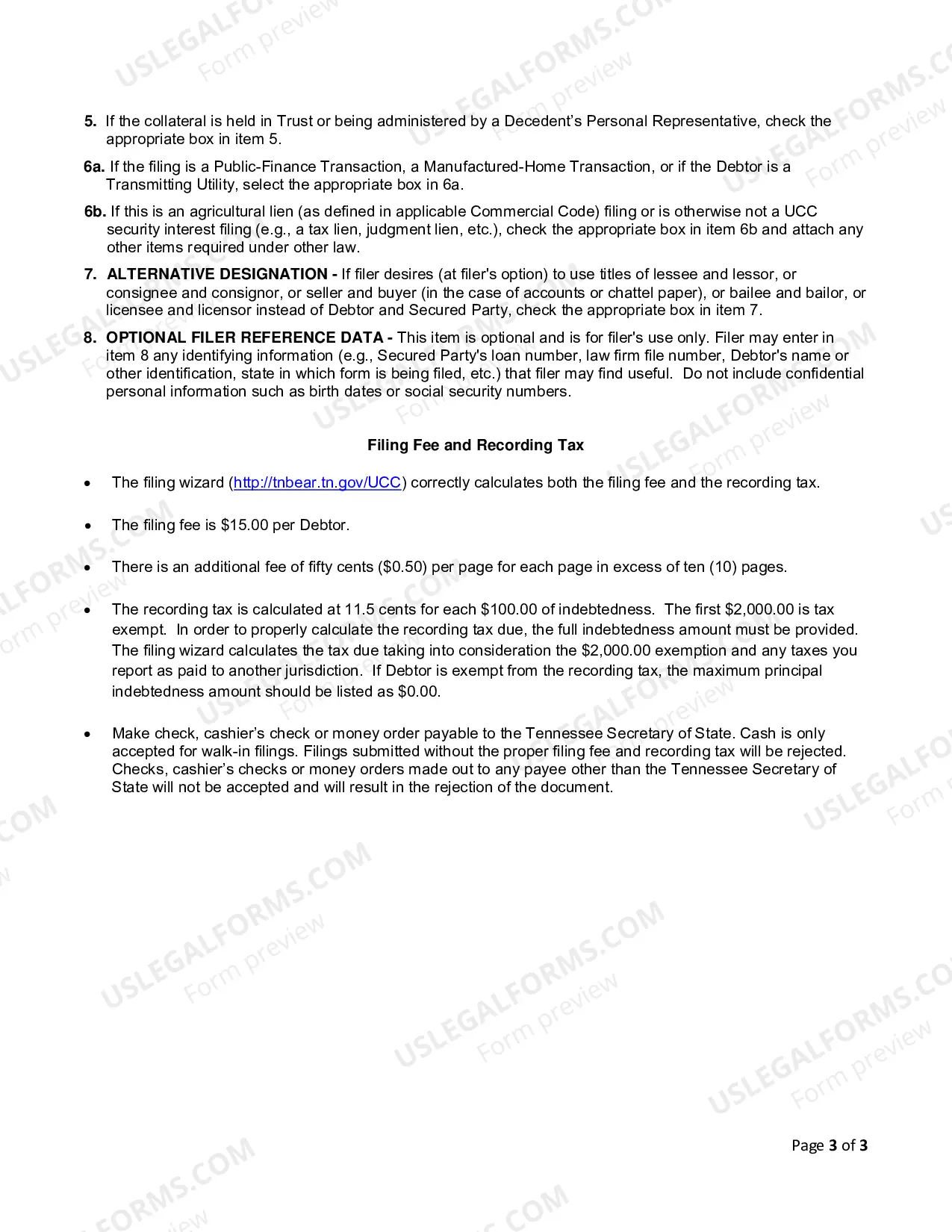 Preview Tennessee UCC1 Financing Statement