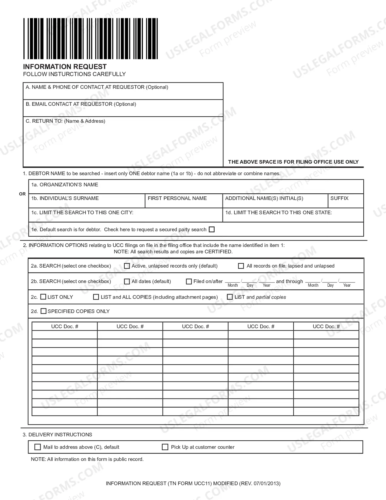 Preview Tennessee UCC11 Request for Information