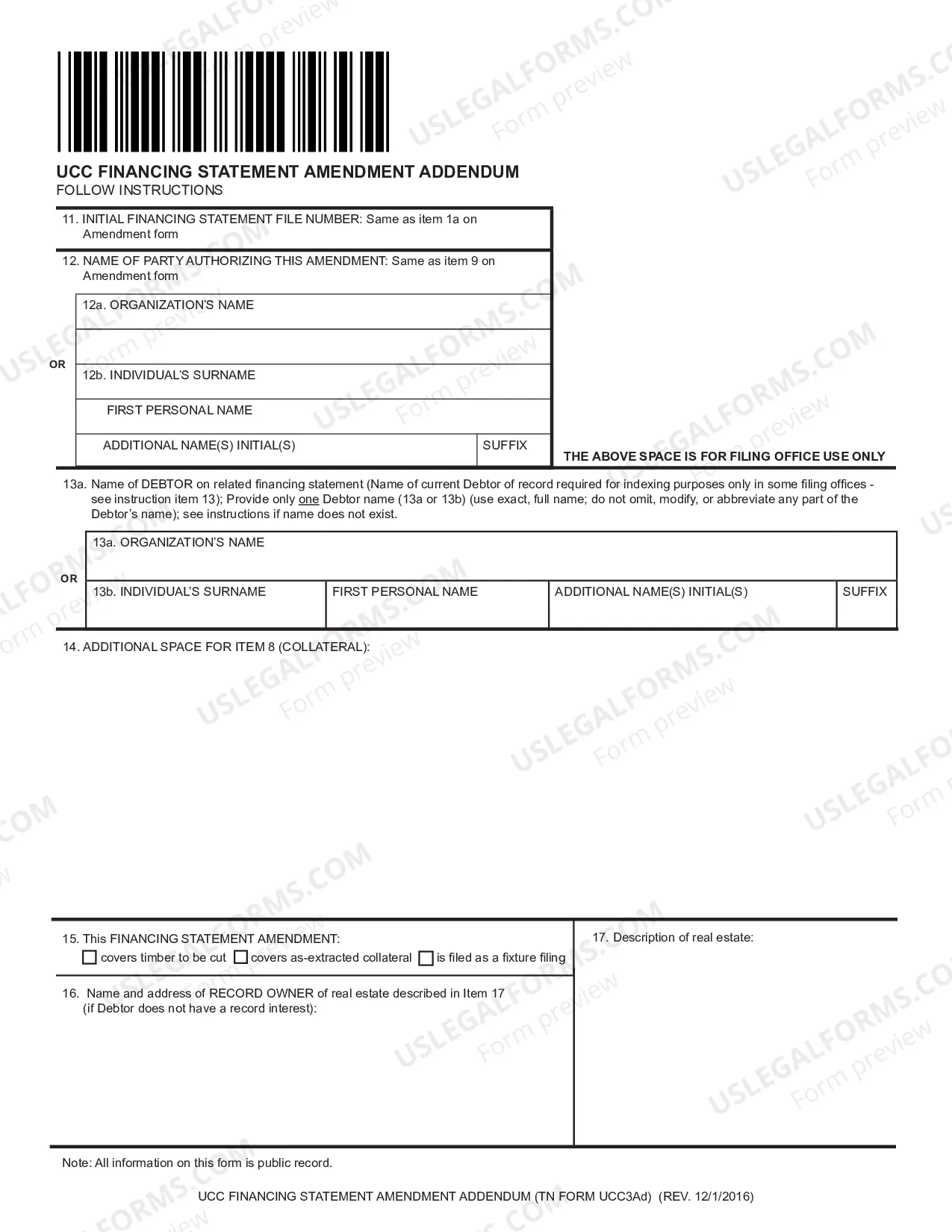 Preview Tennessee UCC3-AD - Financing Statement
