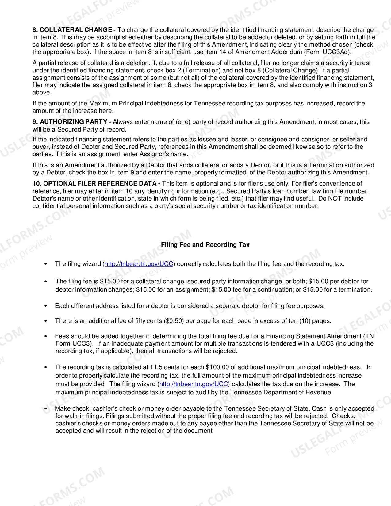 Preview Tennessee UCC3 Financing Statement Amendment