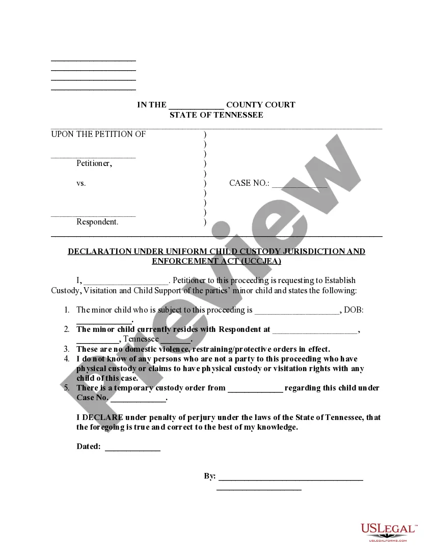 Preview Declaration under Uniform Chld Custody Jurisdiction and Enforcement Act (UCCJEA)