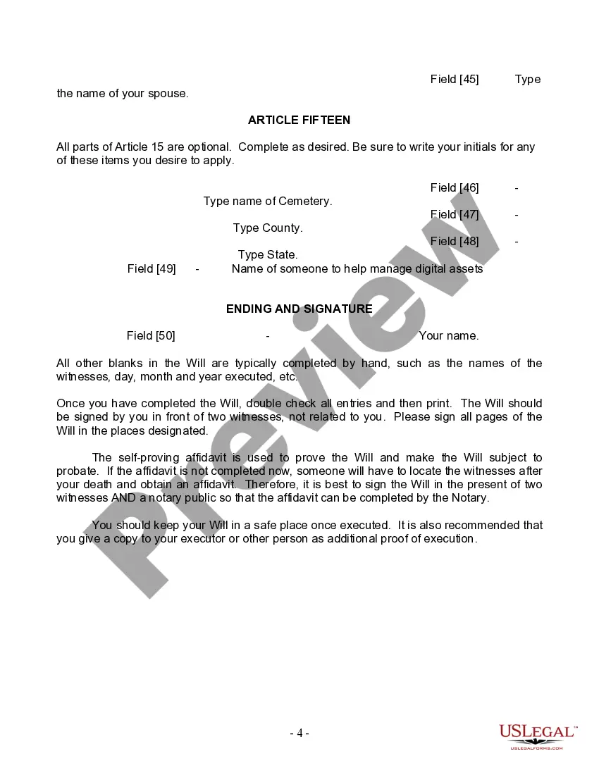Preview Last Will and Testament for Married person with Minor Children from Prior Marriage
