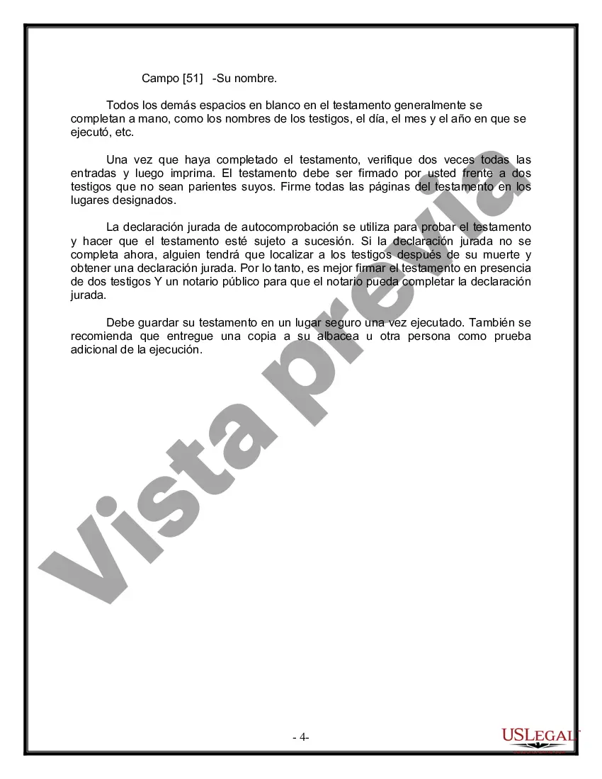 Preview Formulario de última voluntad y testamento legal para persona casada con hijos menores