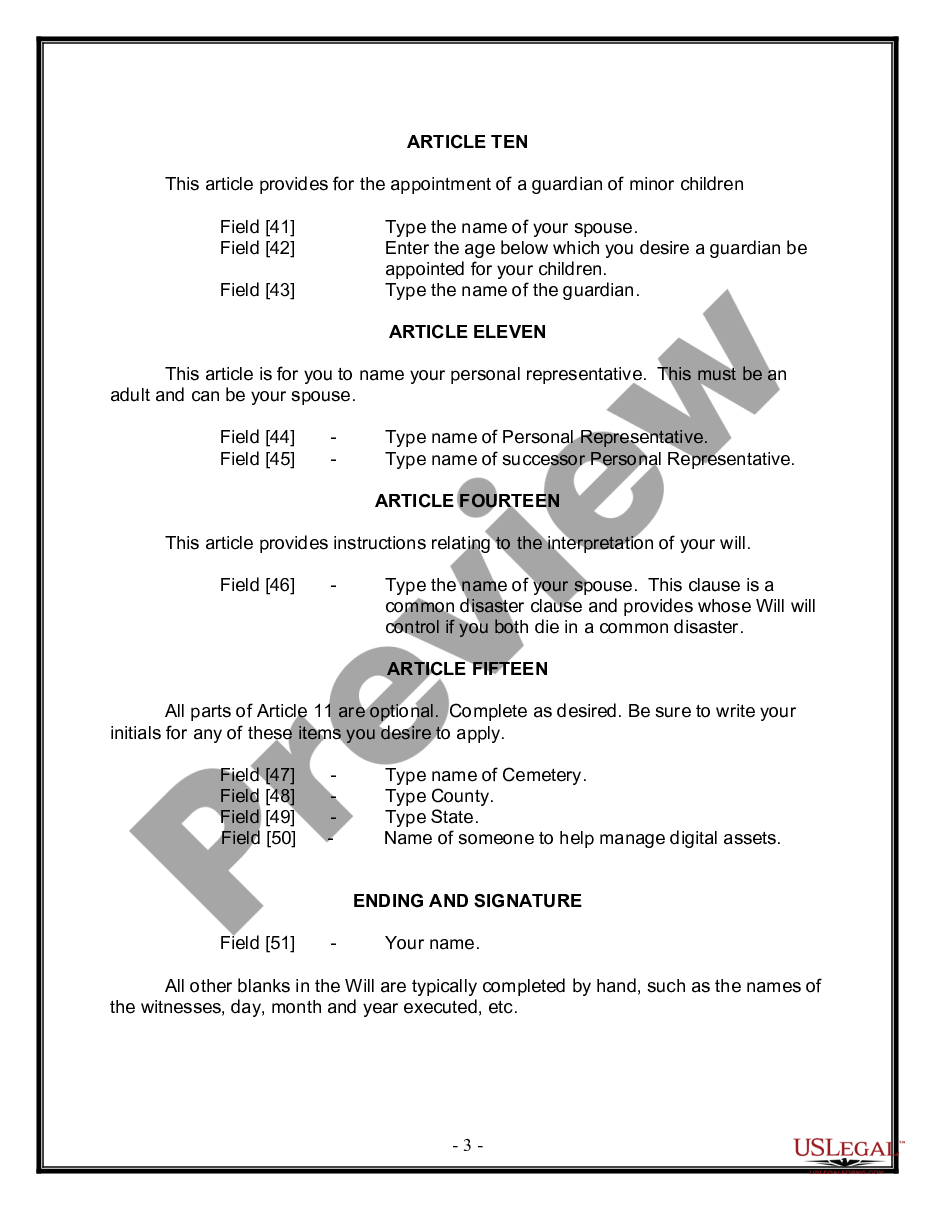 form Legal Last Will and Testament Form for Married person with Minor Children preview