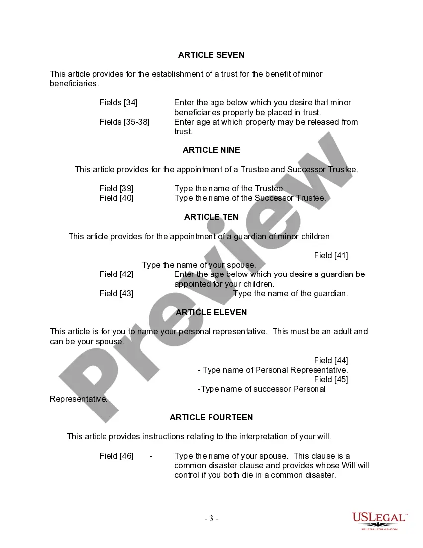 Preview Last Will and Testament for Married person with Minor Children