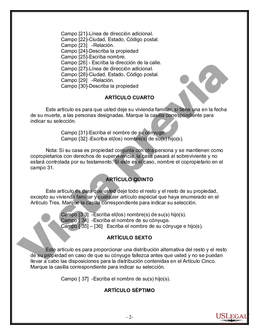Preview Formulario Legal de Última Voluntad y Testamento para Persona Casada con Hijos Adultos y Menores de Matrimonio Anterior