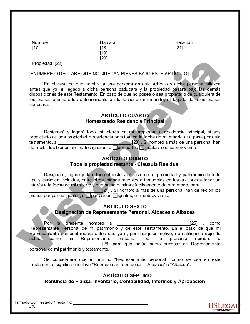 Preview Formulario de última voluntad legal para una viuda o viudo sin hijos