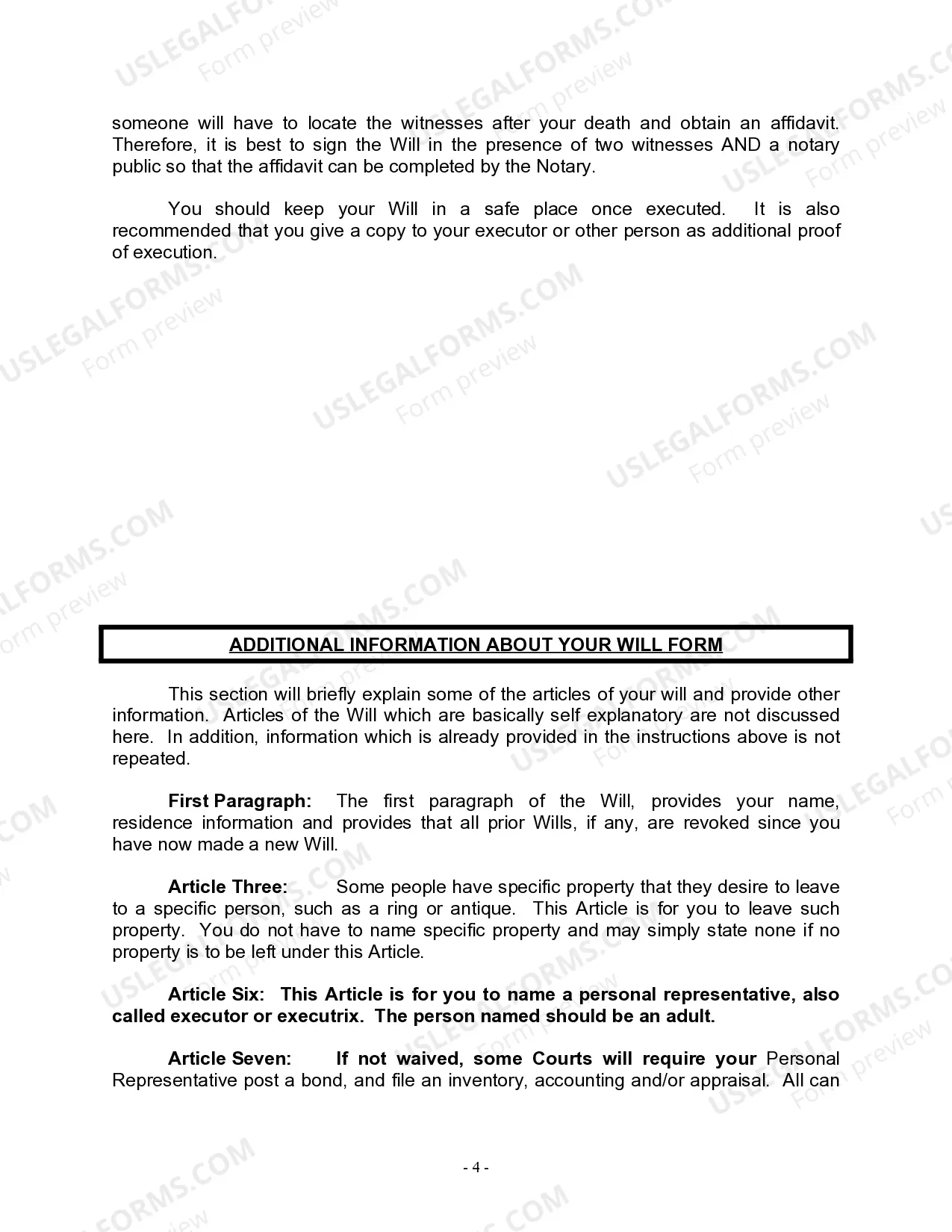 Preview Last Will for a Widow or Widower with no Children