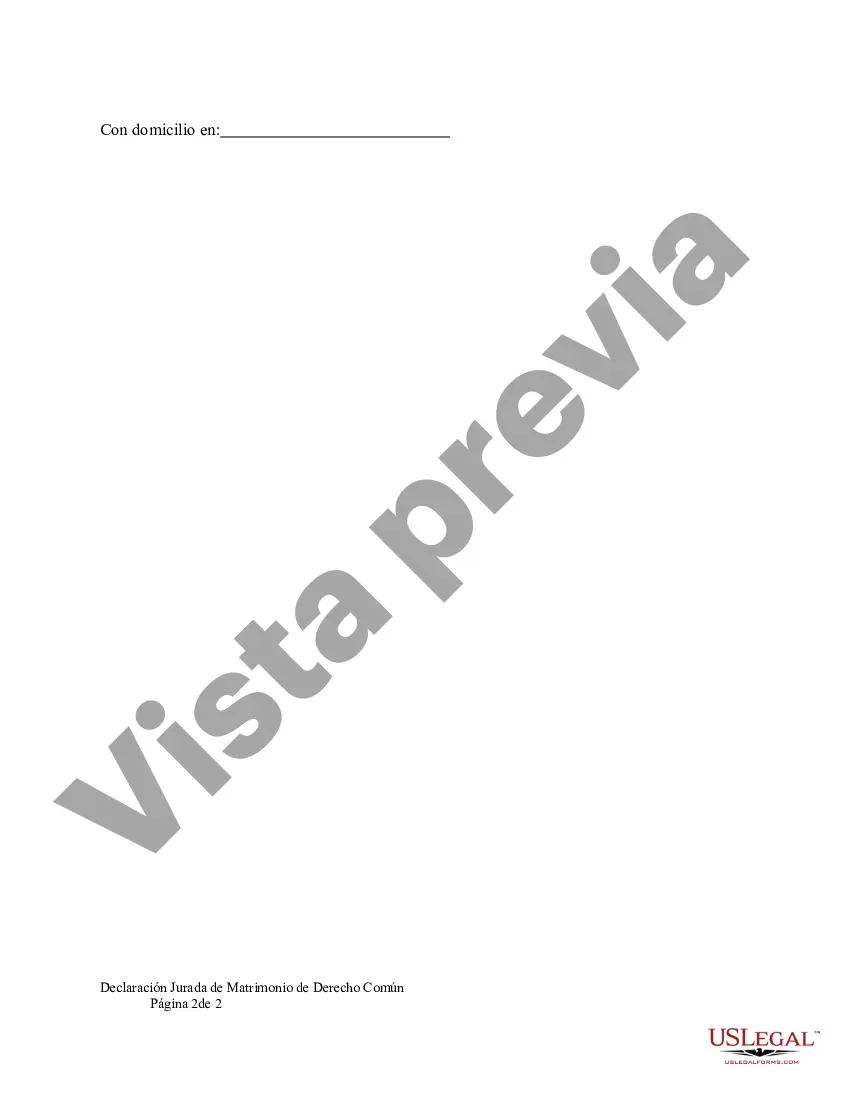 Preview Declaración jurada de matrimonio de derecho consuetudinario