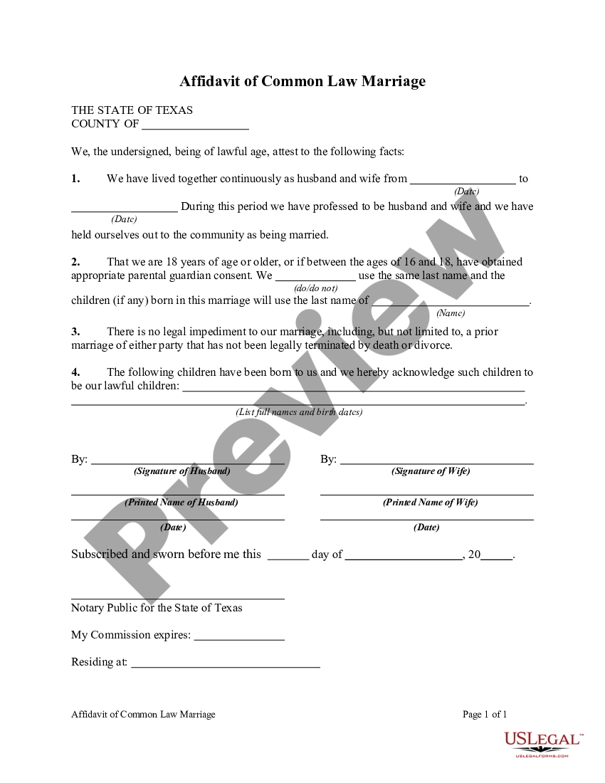 Texas Affidavit Of Common Law Marriage Common Law Marriage Affidavit