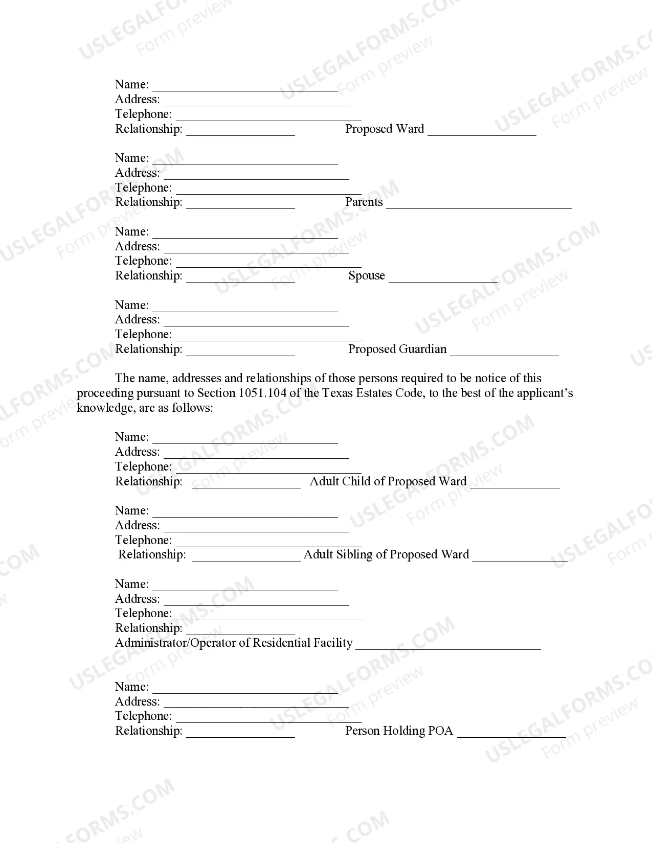 Preview Application for Appointment of Permanent Guardian of the Person