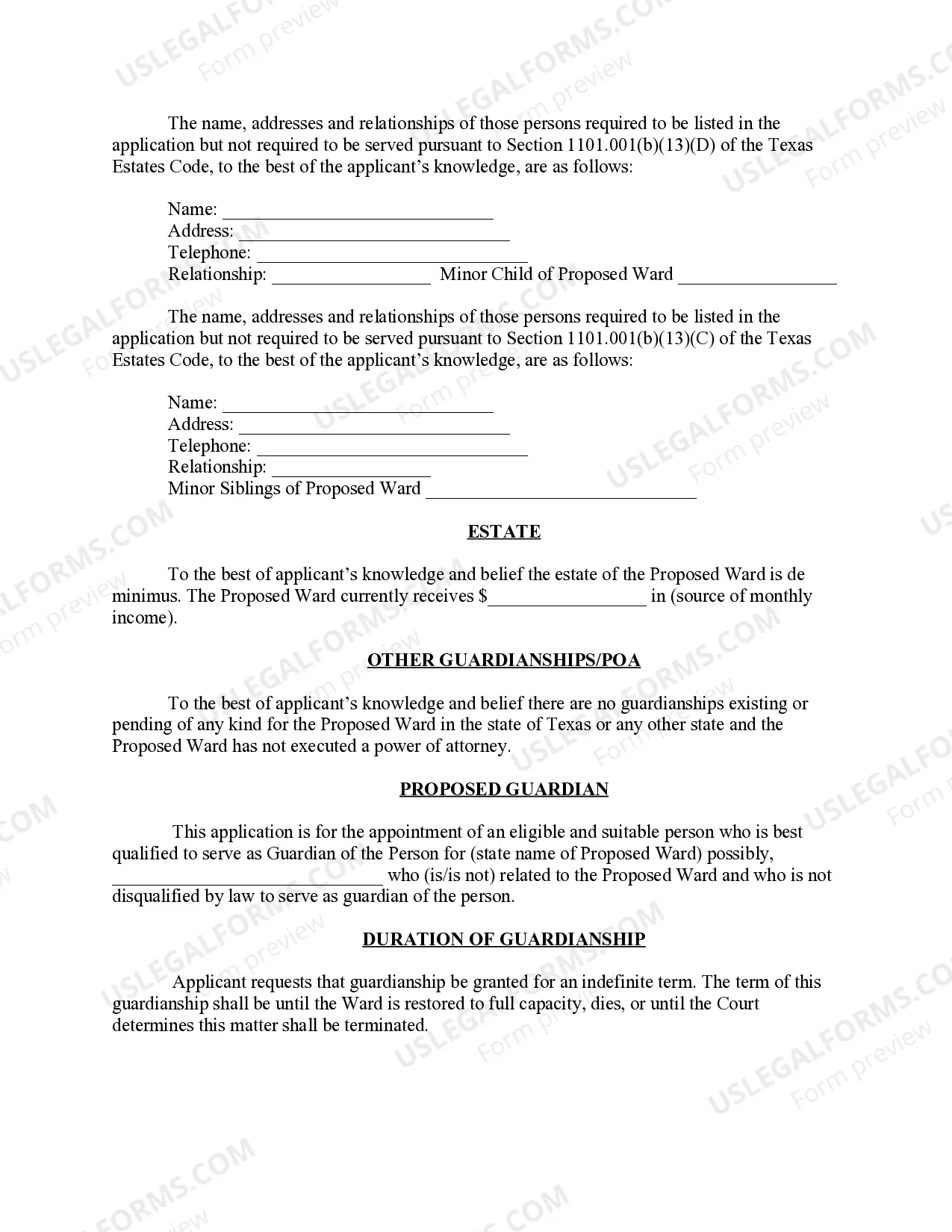 Preview Application for Appointment of Permanent Guardian of the Person