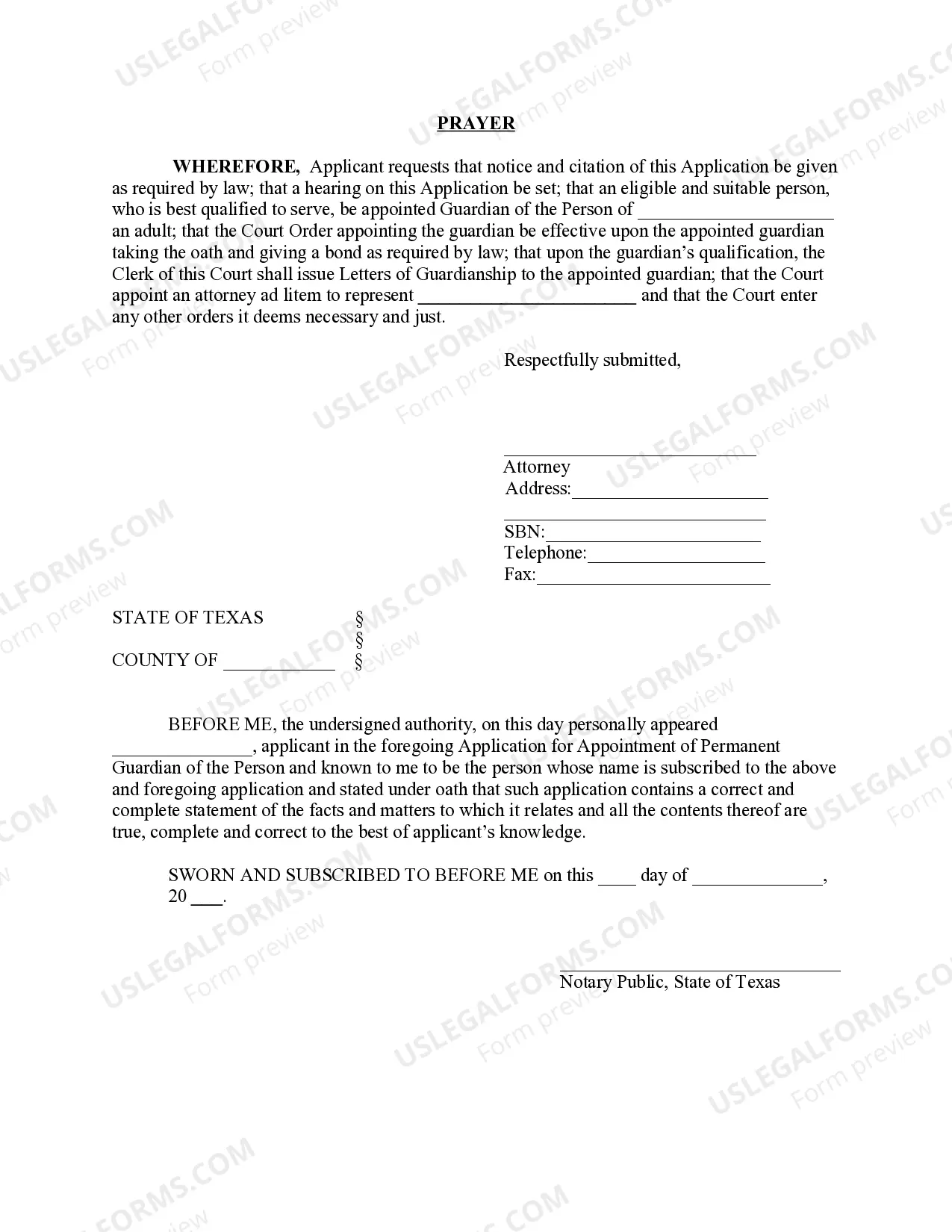 Preview Application for Appointment of Permanent Guardian of the Person