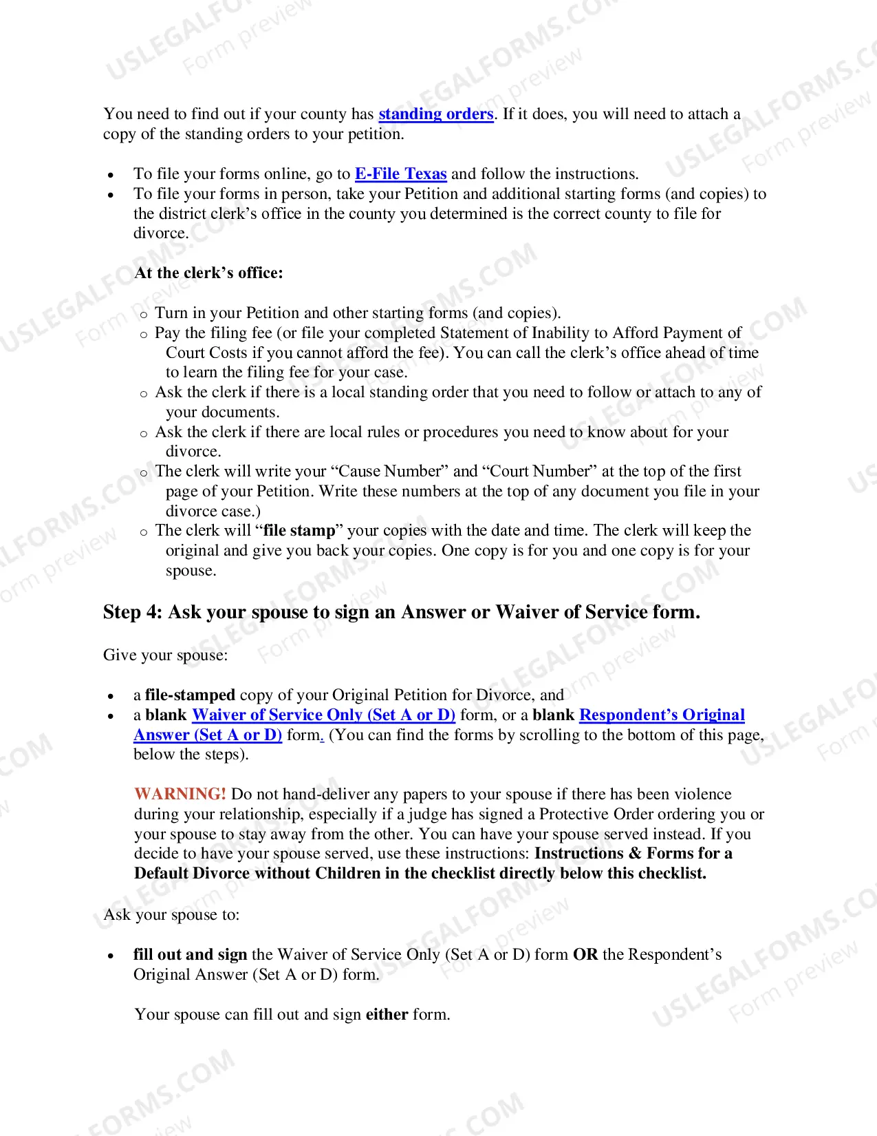 Preview Texas No-Fault Uncontested Agreed Divorce Package for Dissolution of Marriage with Adult Children and with or without Property and Debts