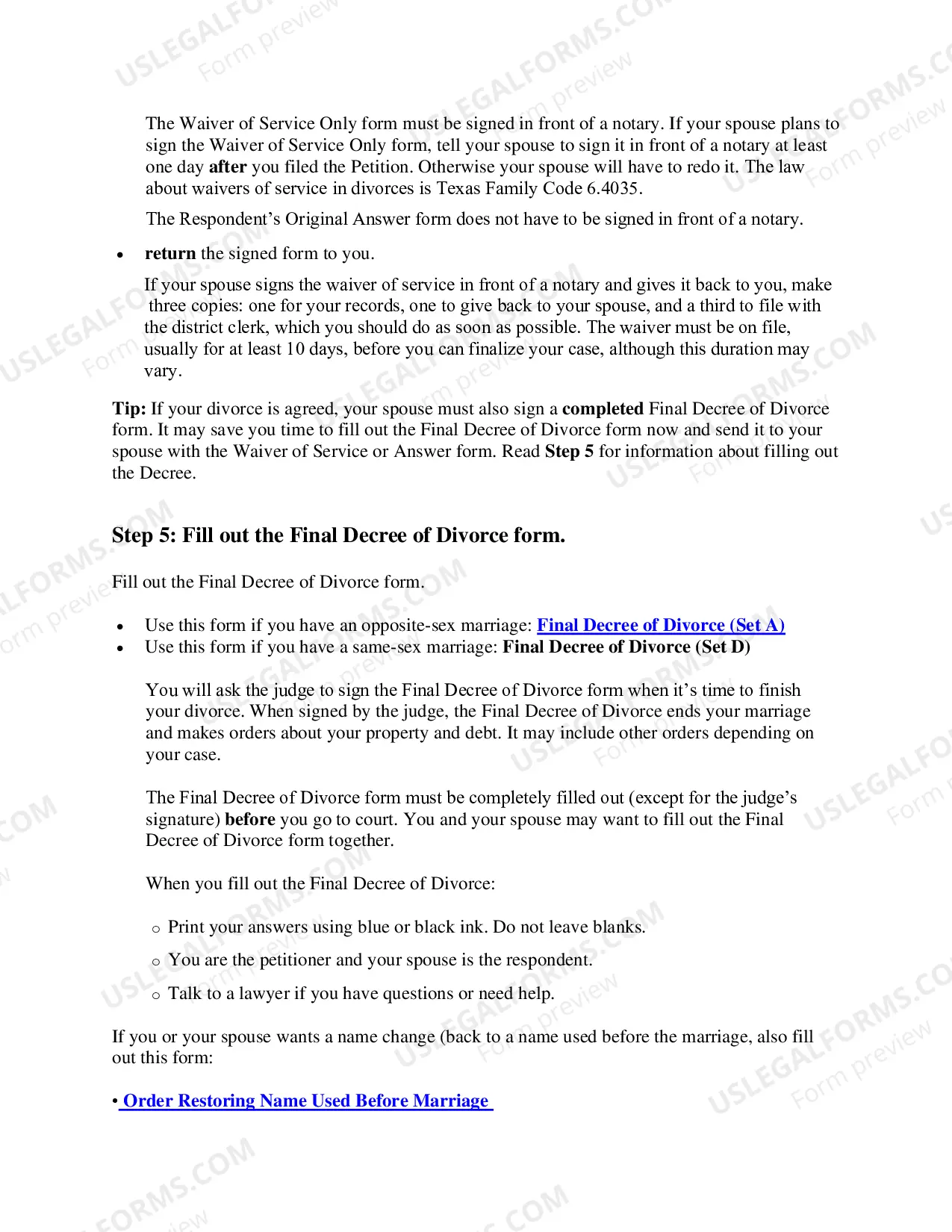 Preview Texas No-Fault Uncontested Agreed Divorce Package for Dissolution of Marriage with Adult Children and with or without Property and Debts