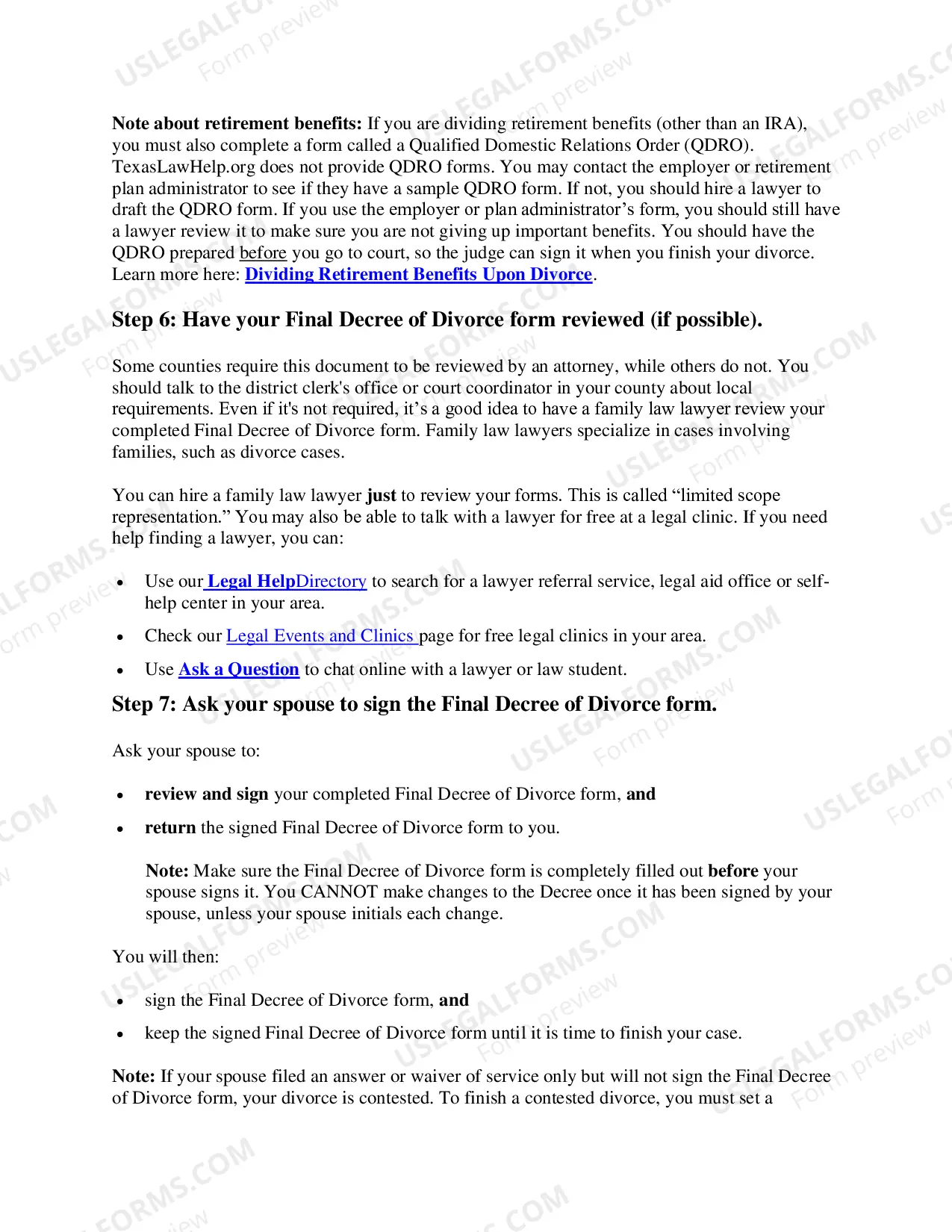 Preview Texas No-Fault Uncontested Agreed Divorce Package for Dissolution of Marriage with Adult Children and with or without Property and Debts