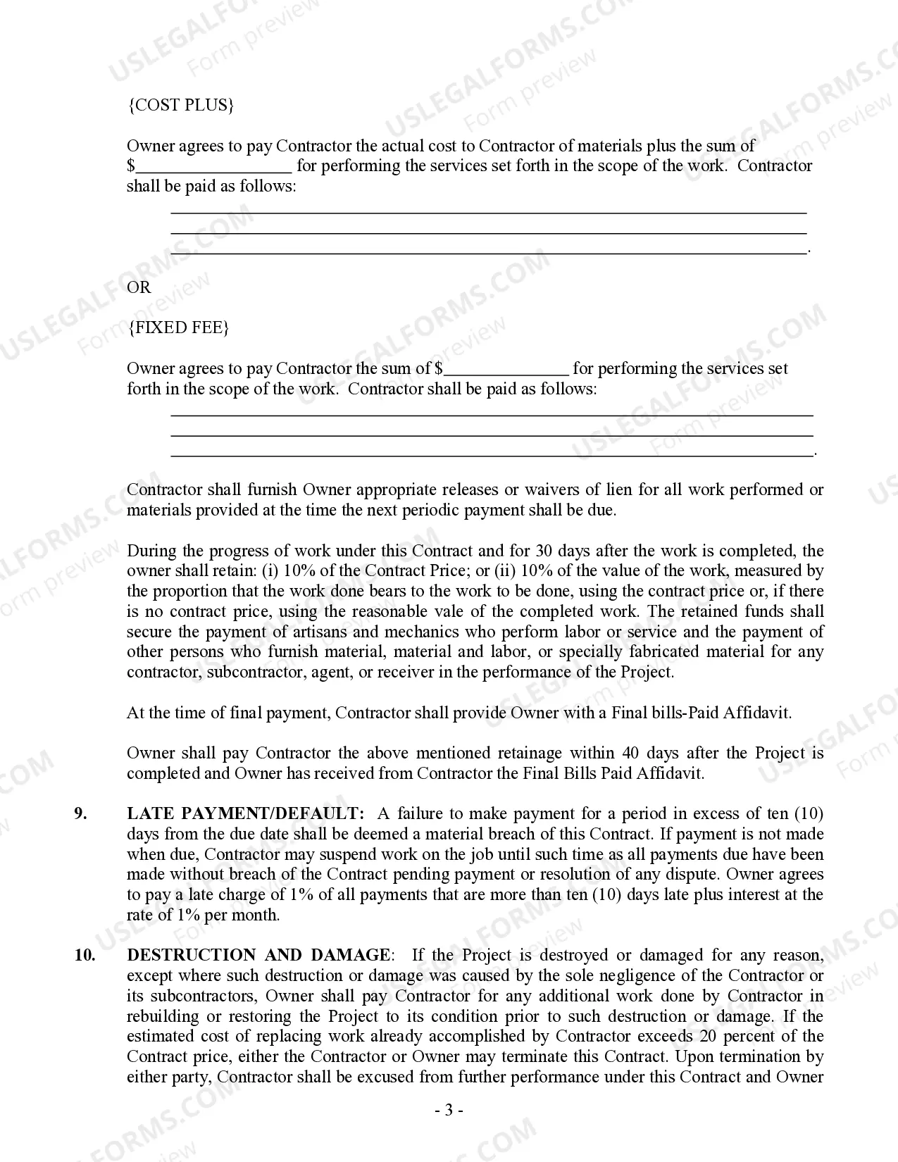 Preview Excavator Contract for Contractor