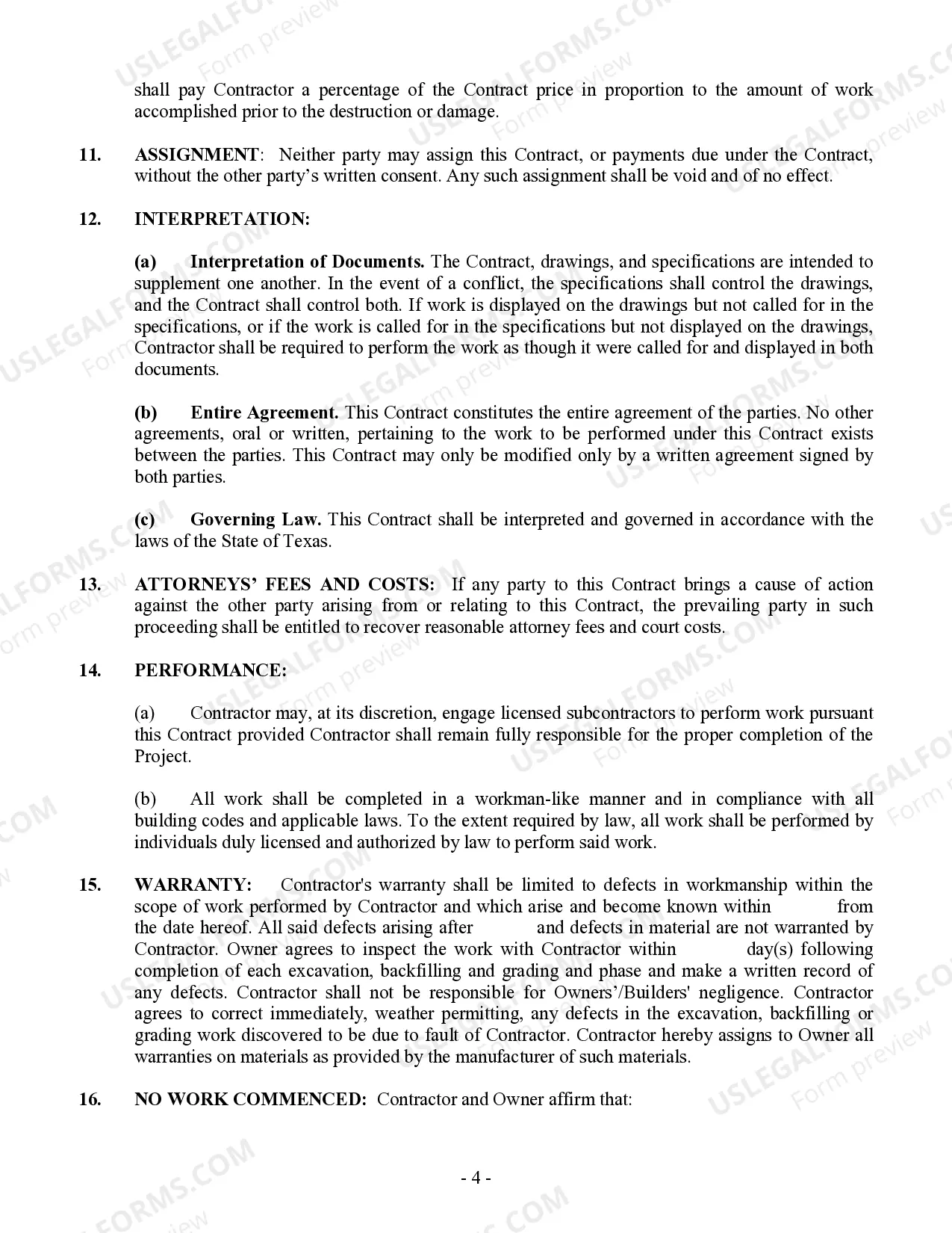 Preview Excavator Contract for Contractor