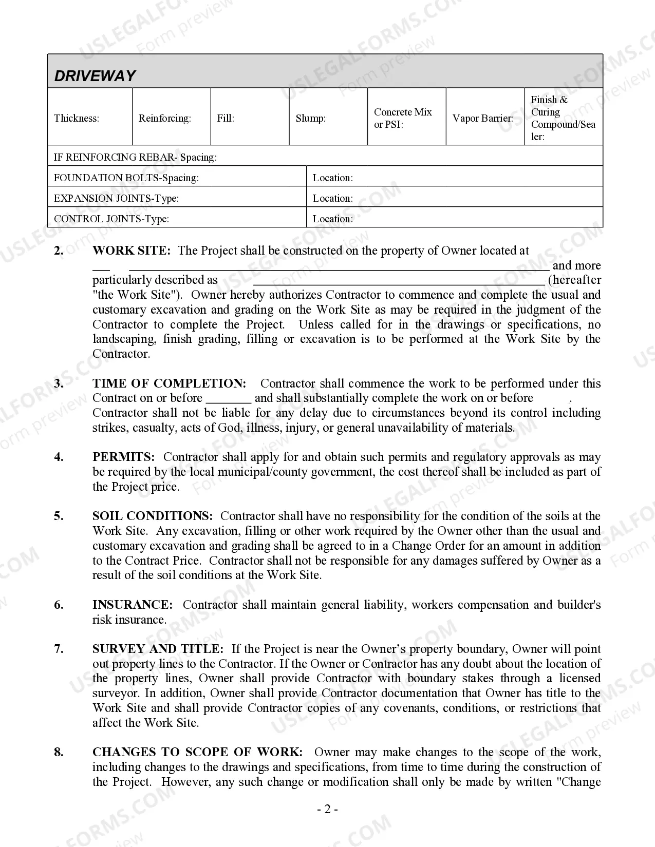 Preview Concrete Mason Contract for Contractor