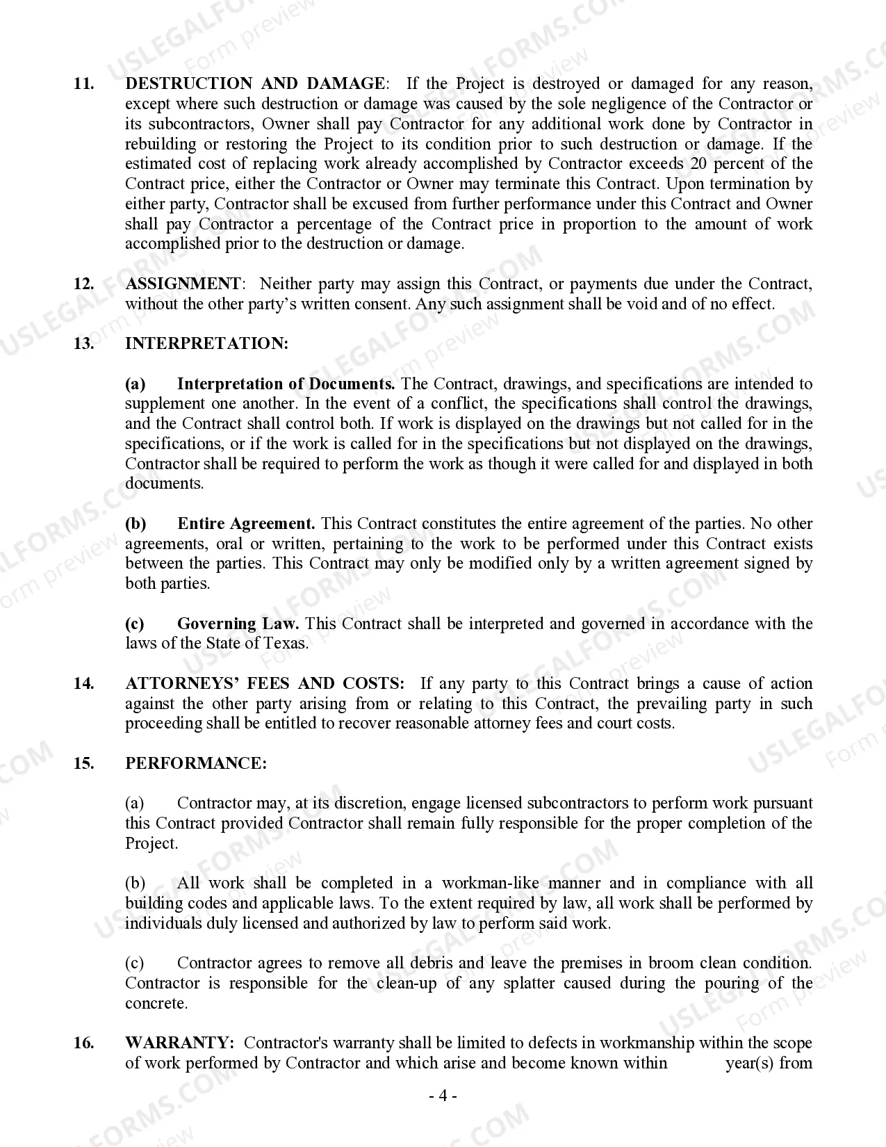 Preview Concrete Mason Contract for Contractor