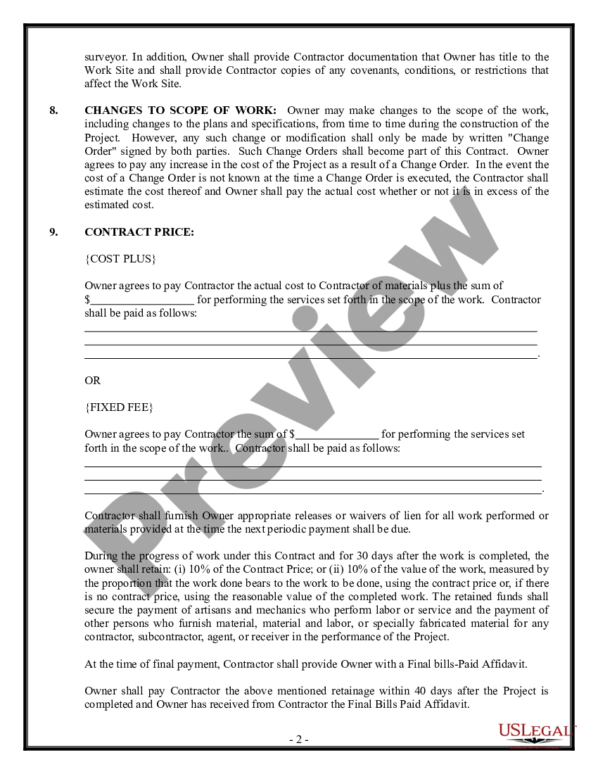 page 1 Site Work Contract for Contractor preview