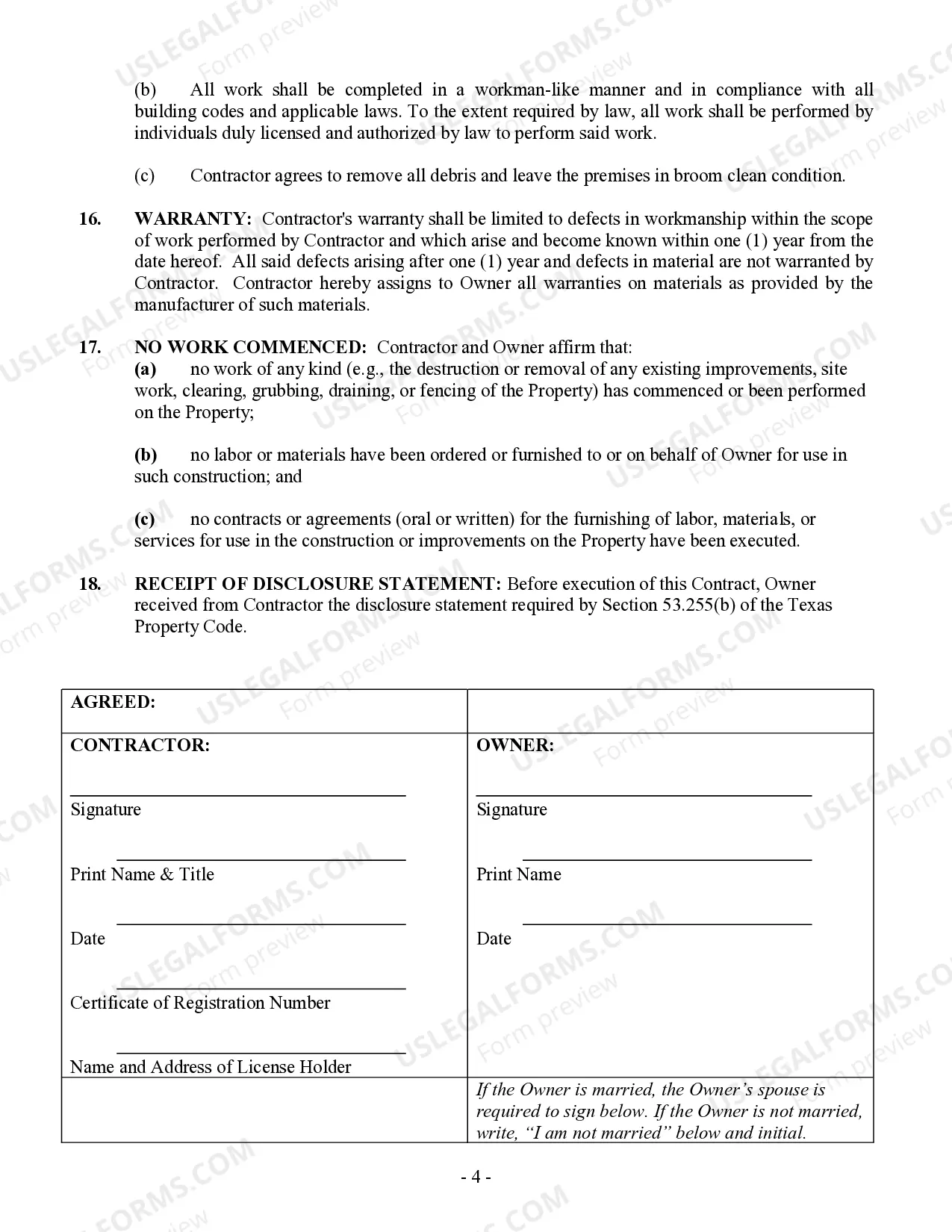 Preview Site Work Contract for Contractor