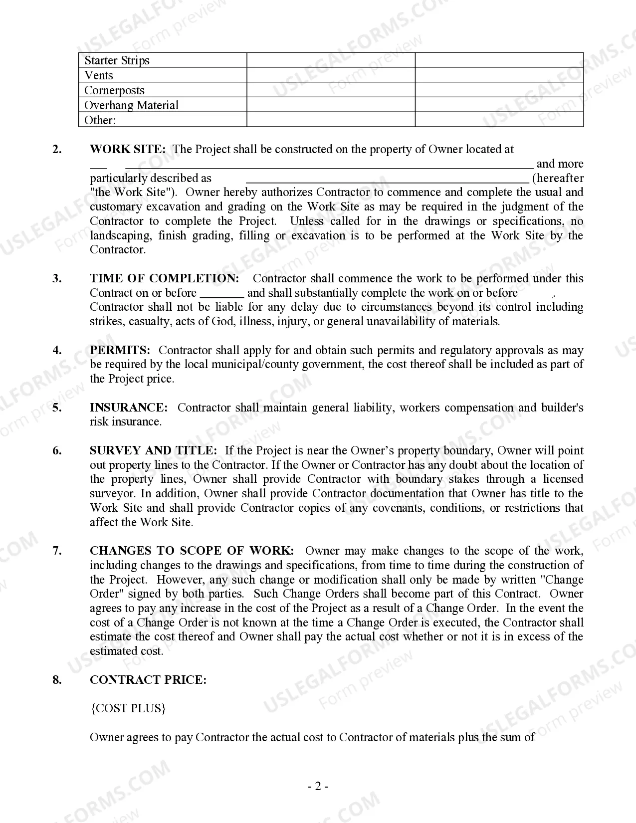 Preview Siding Contract for Contractor