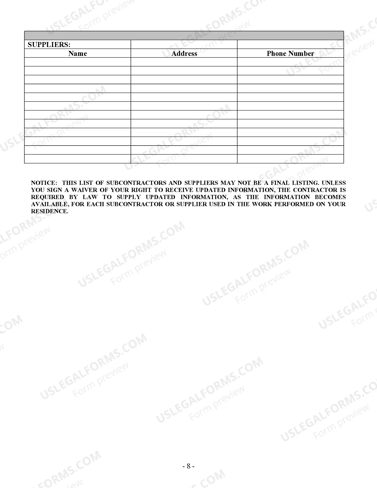 Preview Siding Contract for Contractor