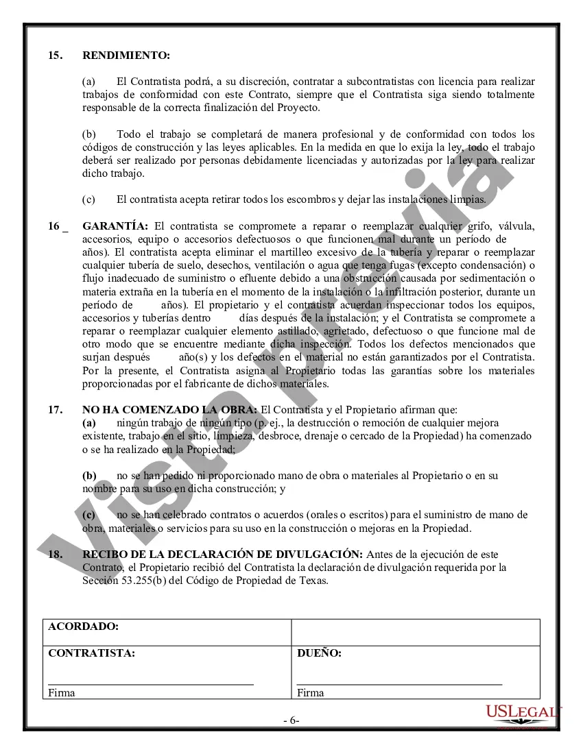 Preview Contrato de plomería para contratista