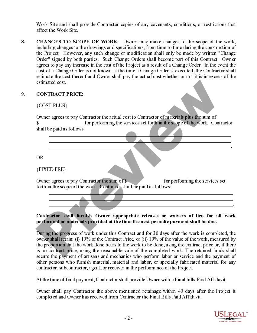 Preview Construction Contract Cost Plus or Fixed Fee