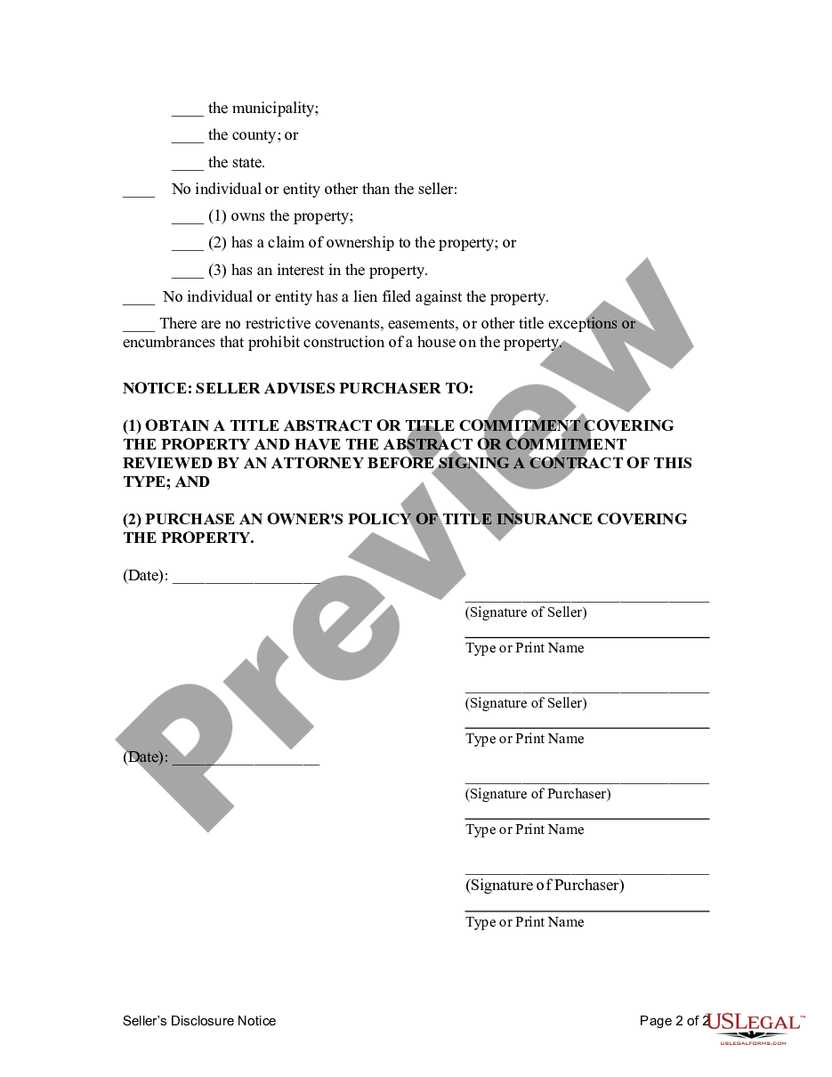 page 1 Contract for Deed Disclosure of Property Condition - Residential - Land Contract, Executory Contract preview