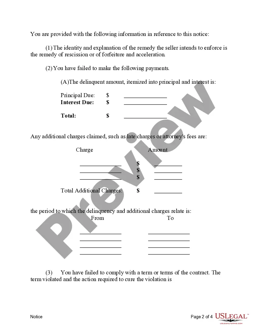 Get Contract for Deed Notice of Default When 40% of Loan Paid or 48 Payments Made Preview Contract for Deed Notice of Default When 40% of Loan Paid or 48 Payments Made