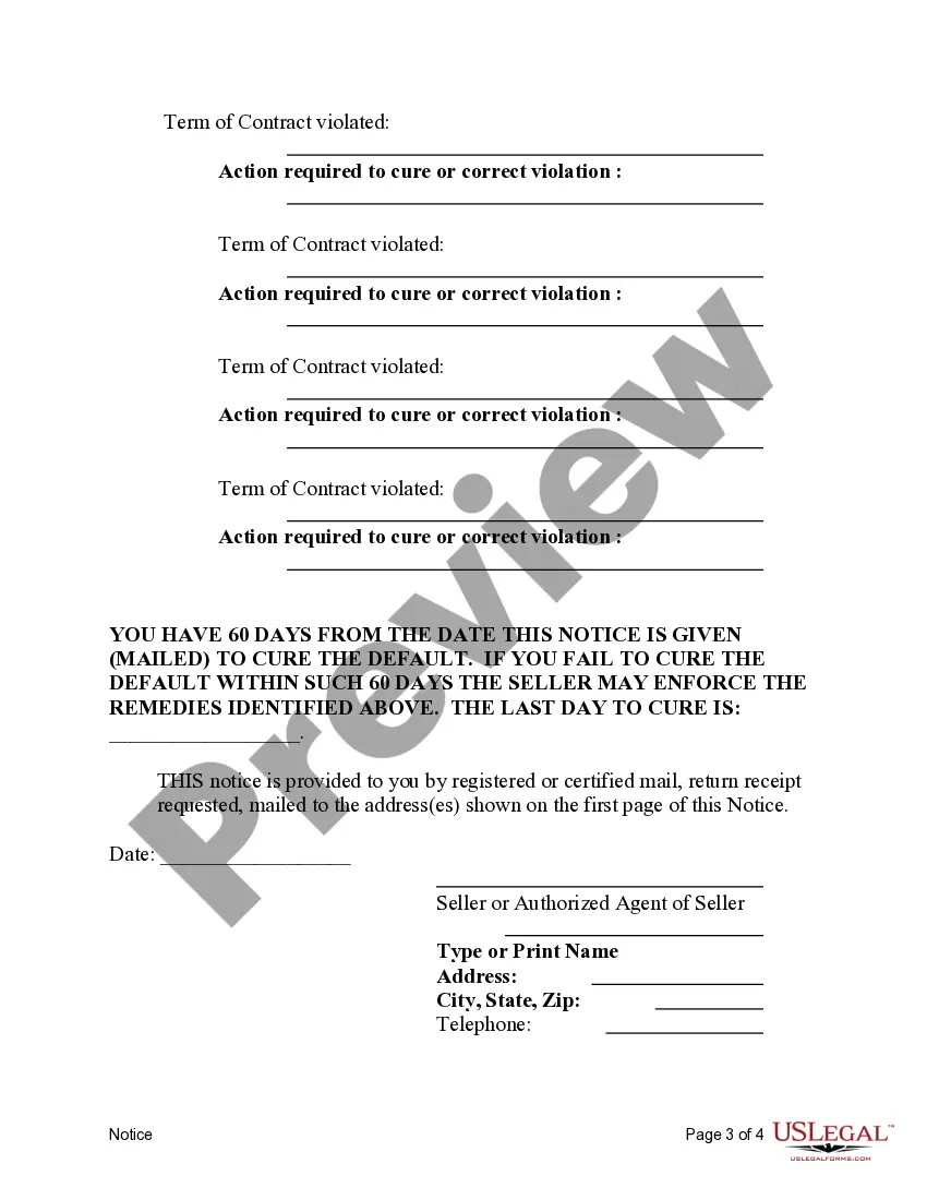 Get Contract for Deed Notice of Default When 40% of Loan Paid or 48 Payments Made Preview Contract for Deed Notice of Default When 40% of Loan Paid or 48 Payments Made