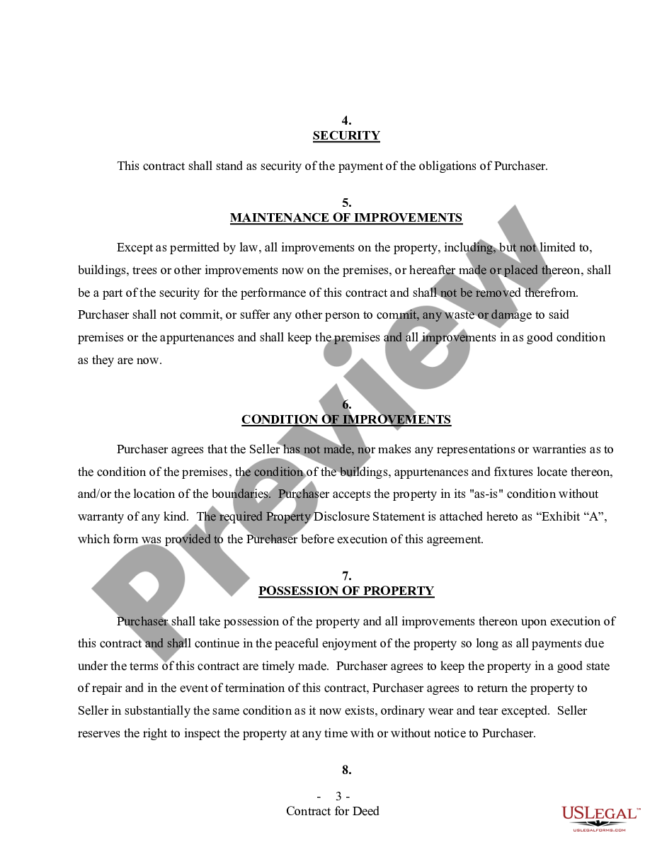 page 3 All Texas Contract for Deed Forms for Residential Use - Land Contract, Agreement for Deed, Executory Contract preview