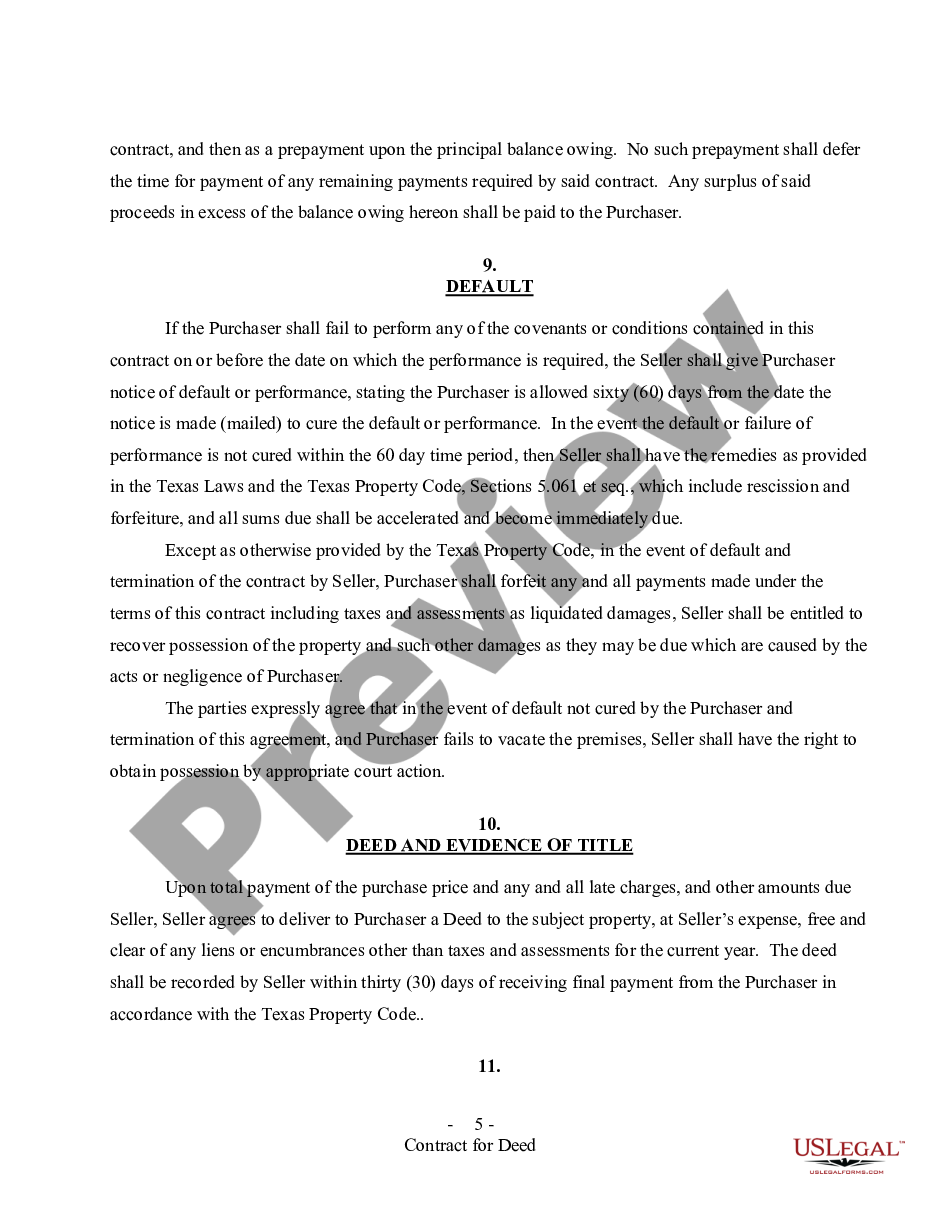 page 5 All Texas Contract for Deed Forms for Residential Use - Land Contract, Agreement for Deed, Executory Contract preview