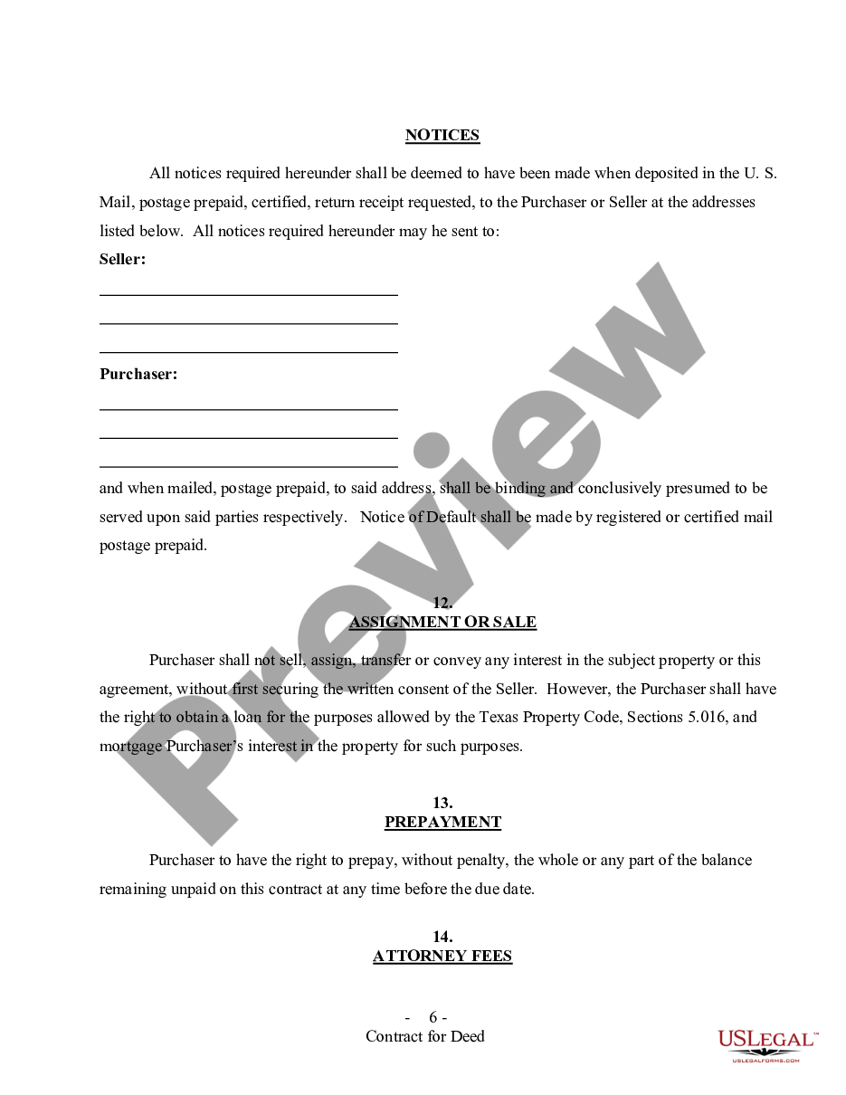 page 6 All Texas Contract for Deed Forms for Residential Use - Land Contract, Agreement for Deed, Executory Contract preview