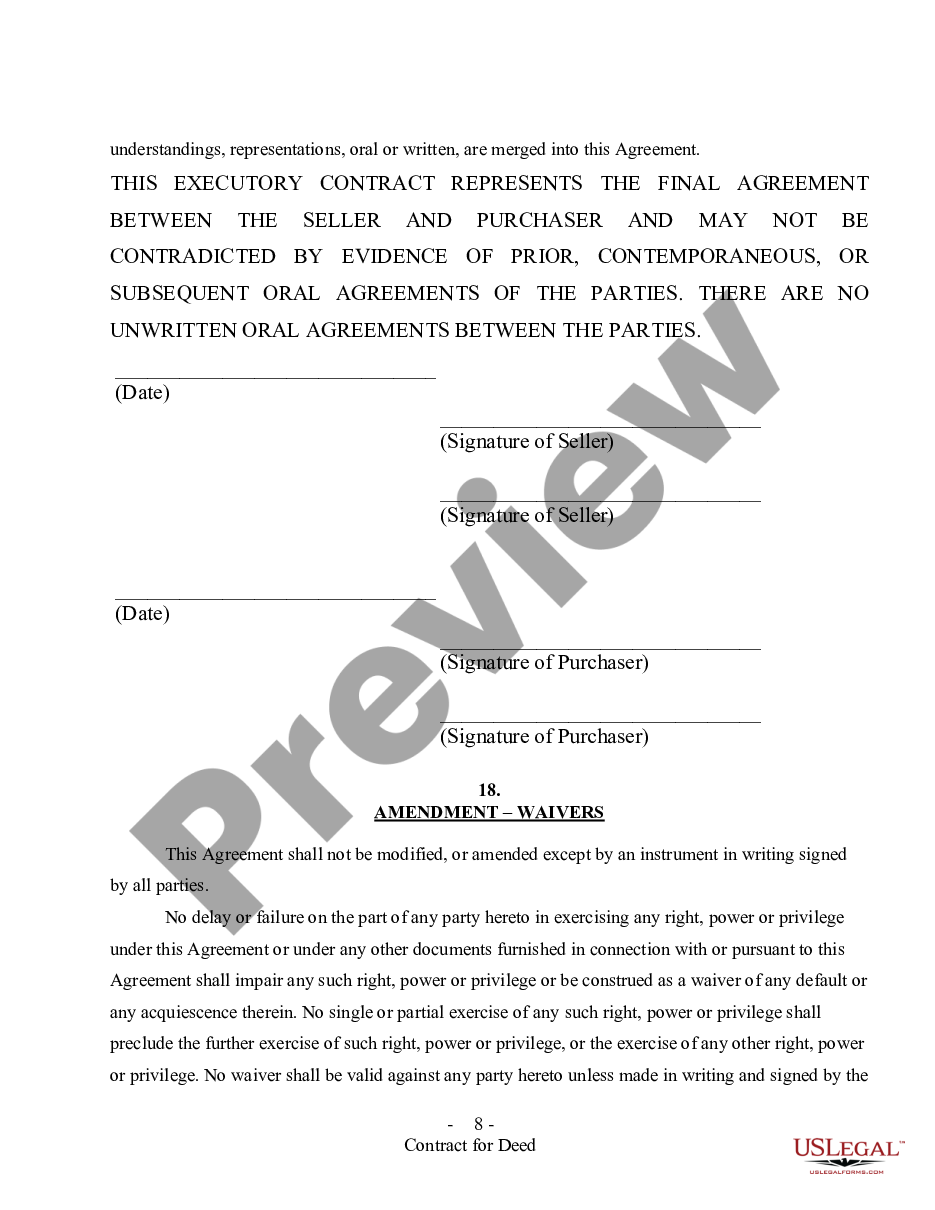 page 8 All Texas Contract for Deed Forms for Residential Use - Land Contract, Agreement for Deed, Executory Contract preview