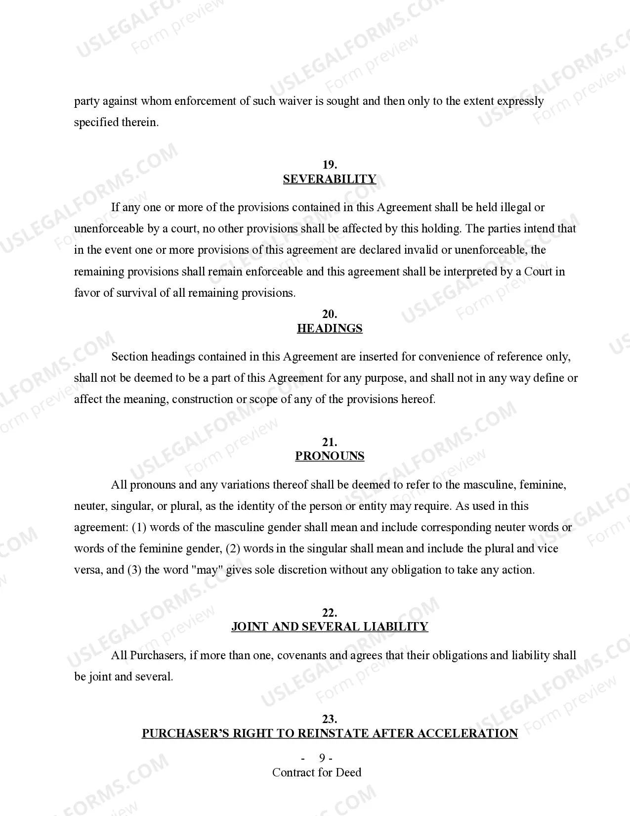 Preview All Texas Contract for Deed Forms for Residential Use - Land Contract, Agreement for Deed, Executory Contract