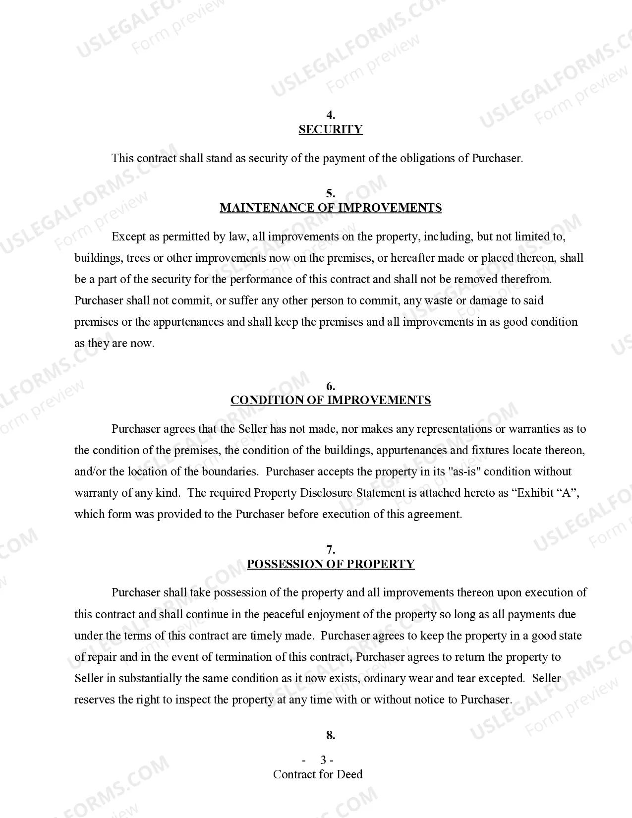 Preview All Texas Contract for Deed Forms for Residential Use - Land Contract, Agreement for Deed, Executory Contract