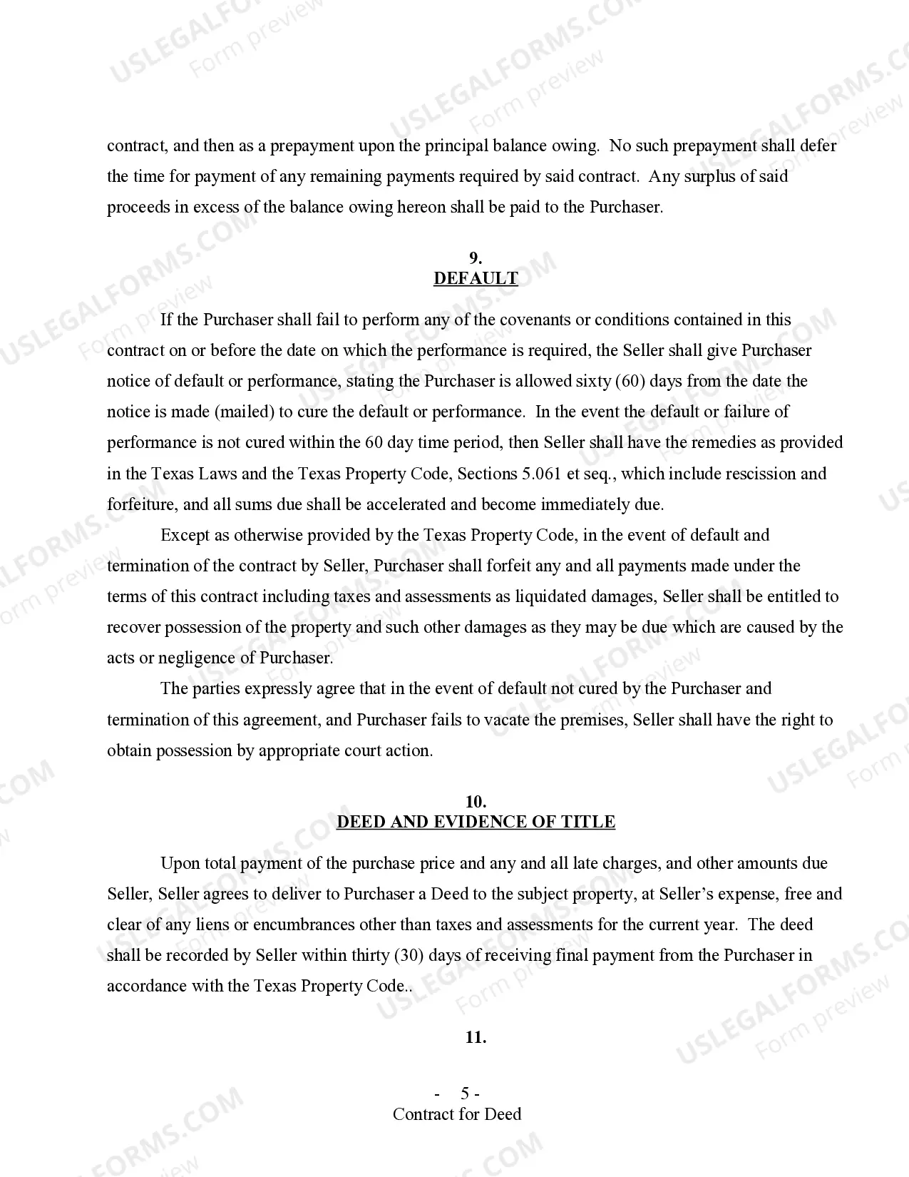 Preview All Texas Contract for Deed Forms for Residential Use - Land Contract, Agreement for Deed, Executory Contract