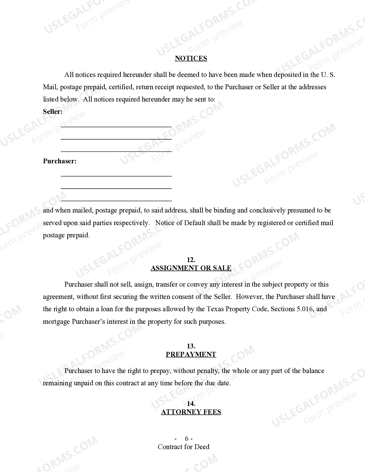 Preview All Texas Contract for Deed Forms for Residential Use - Land Contract, Agreement for Deed, Executory Contract