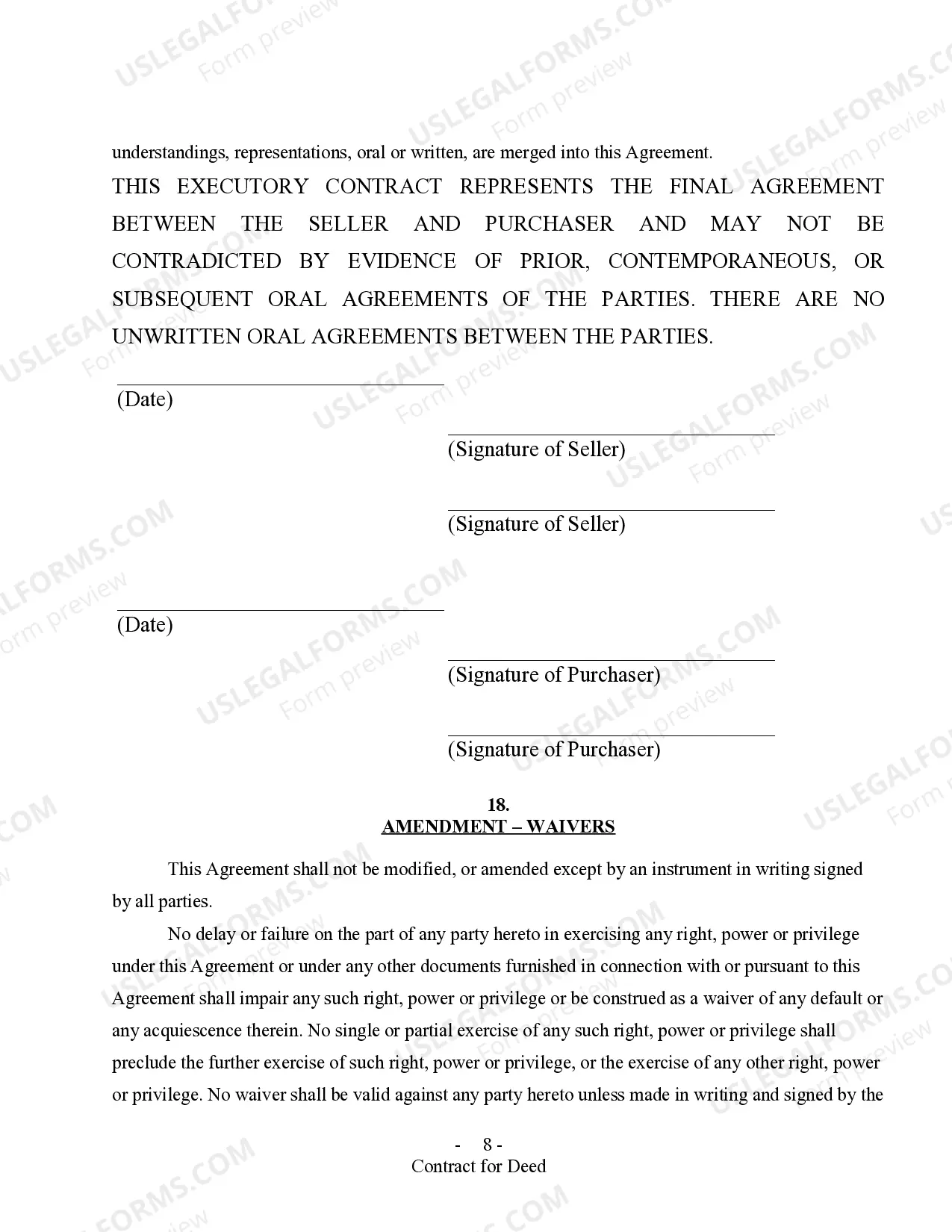 Preview All Texas Contract for Deed Forms for Residential Use - Land Contract, Agreement for Deed, Executory Contract