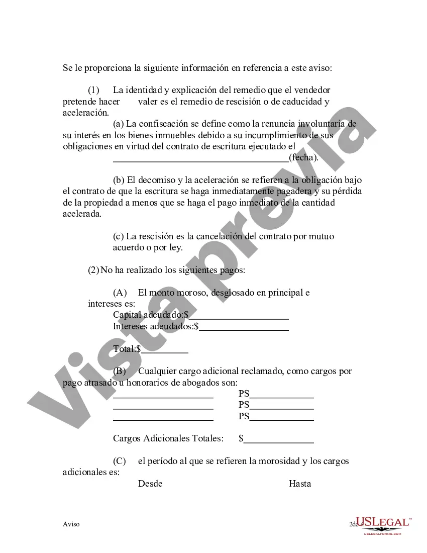 Preview Aviso de incumplimiento del contrato de escritura por parte del vendedor al comprador