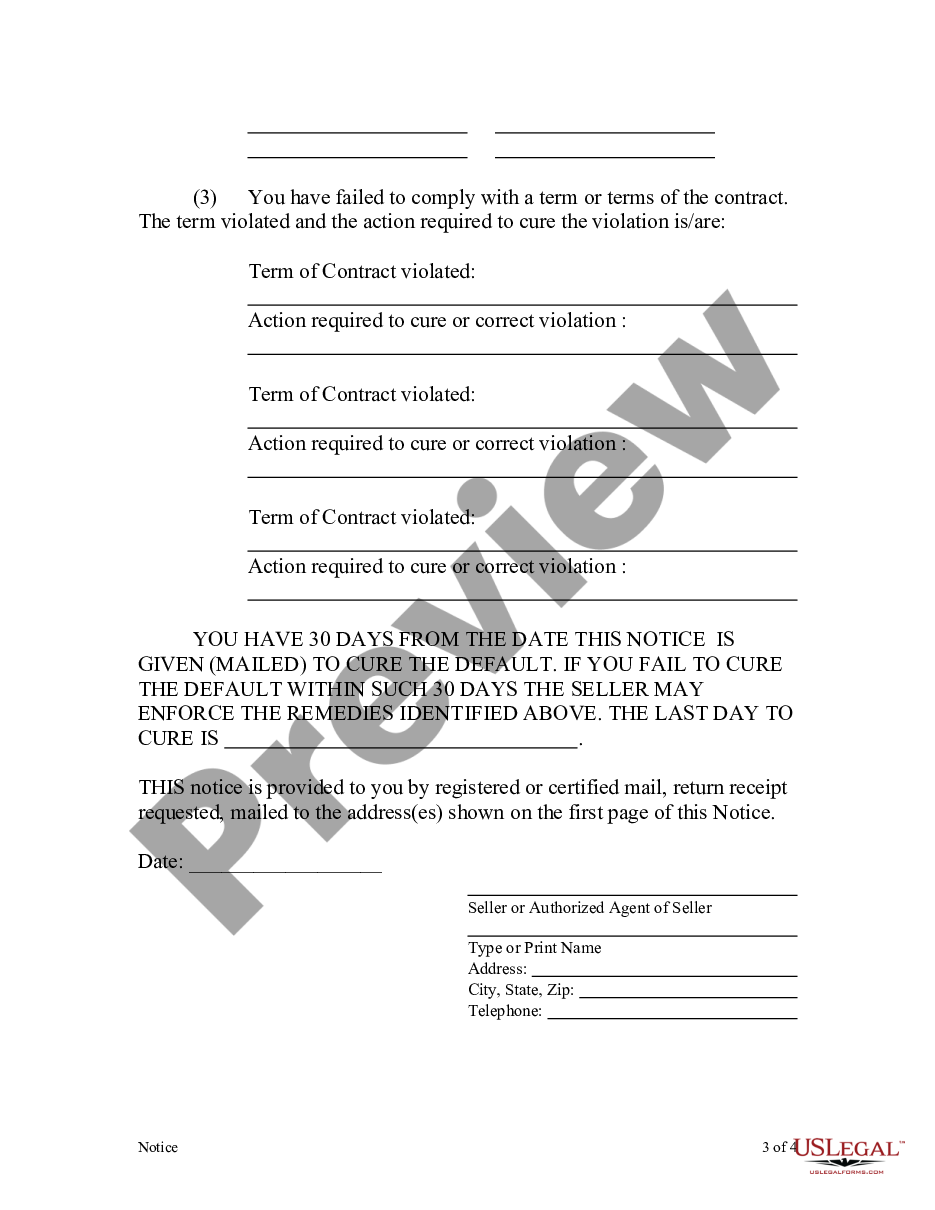 page 2 Contract for Deed Notice of Default by Seller to Purchaser preview