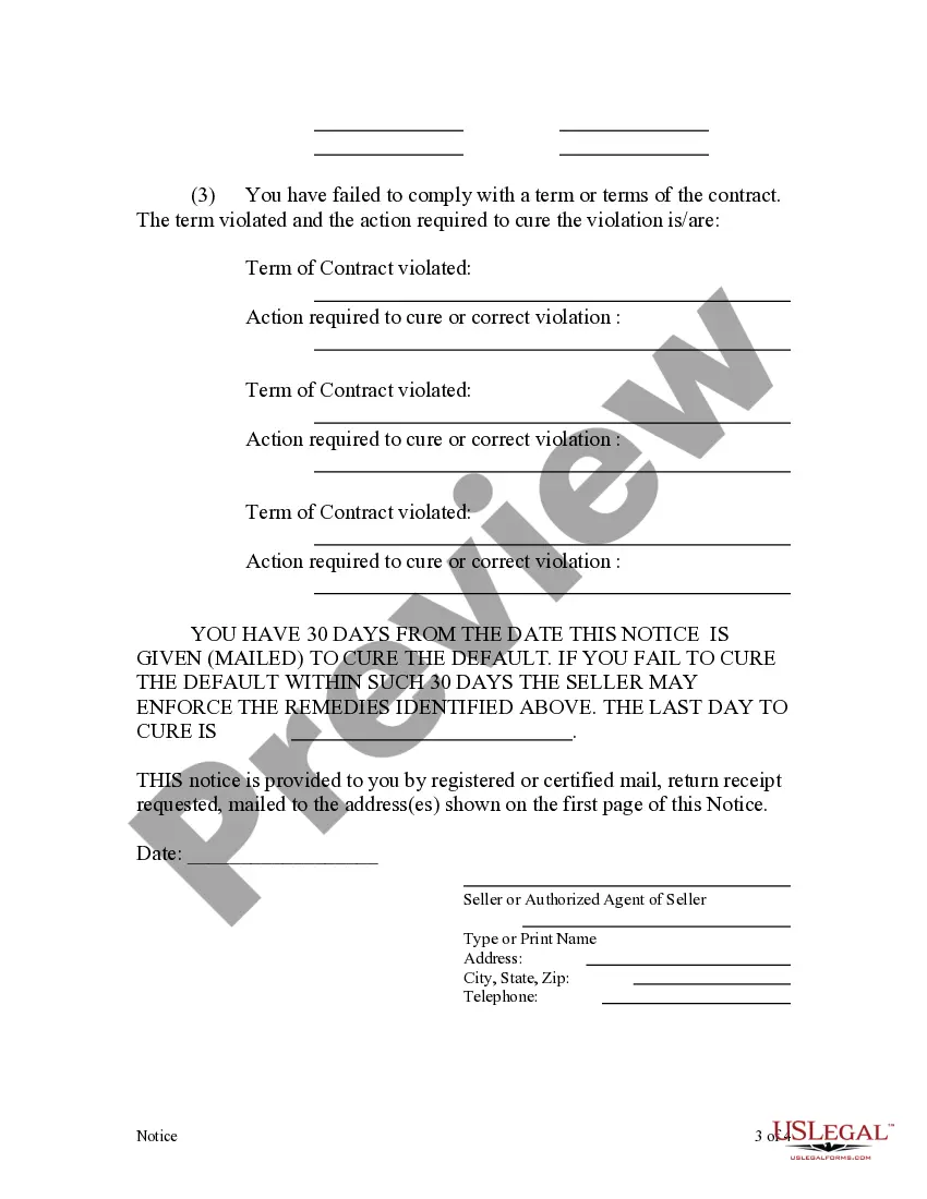 Get Contract for Deed Notice of Default by Seller to Purchaser Preview Contract for Deed Notice of Default by Seller to Purchaser